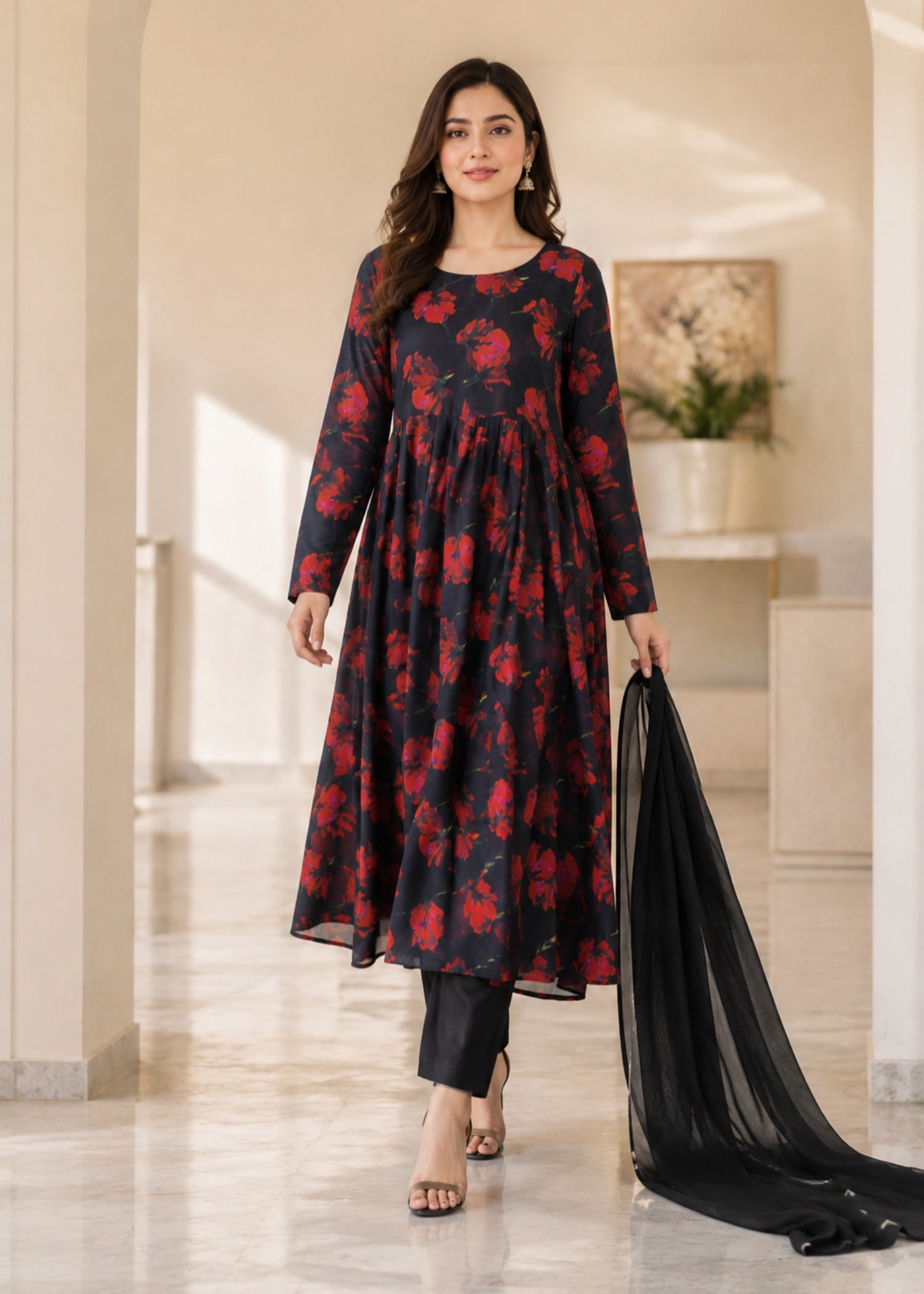 chiffon Maxi in Black, blood red