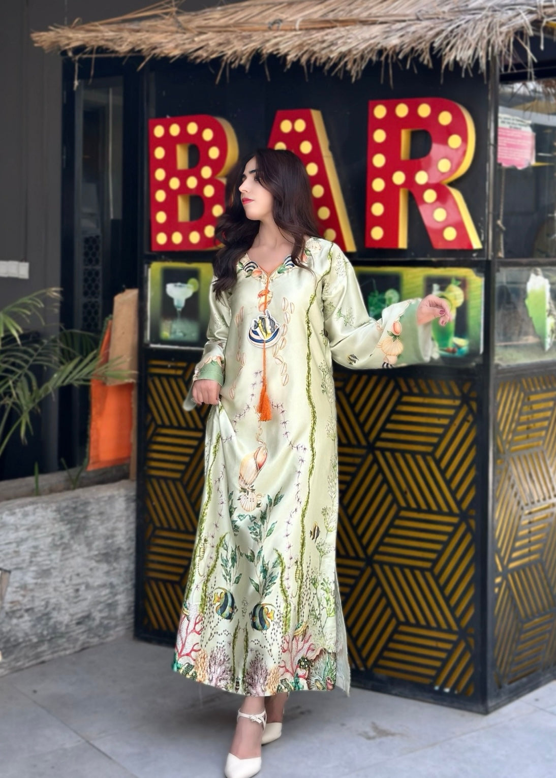 pk charmuse silk Kaftan in Sea green, pistachio green