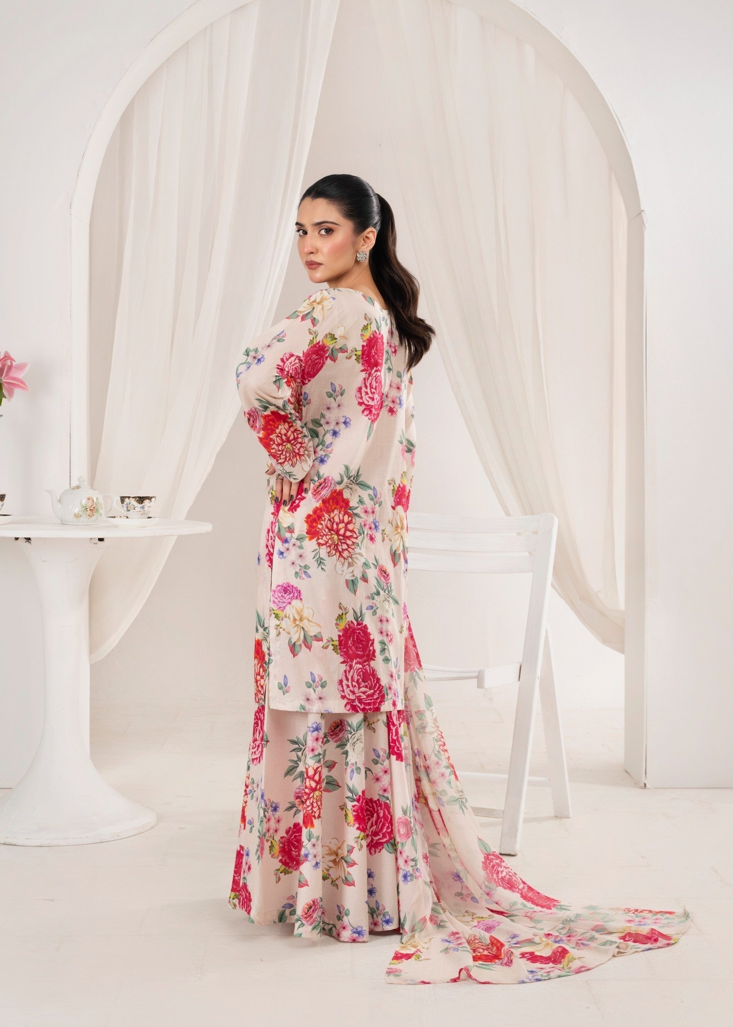 lawn Sharara in Off-white