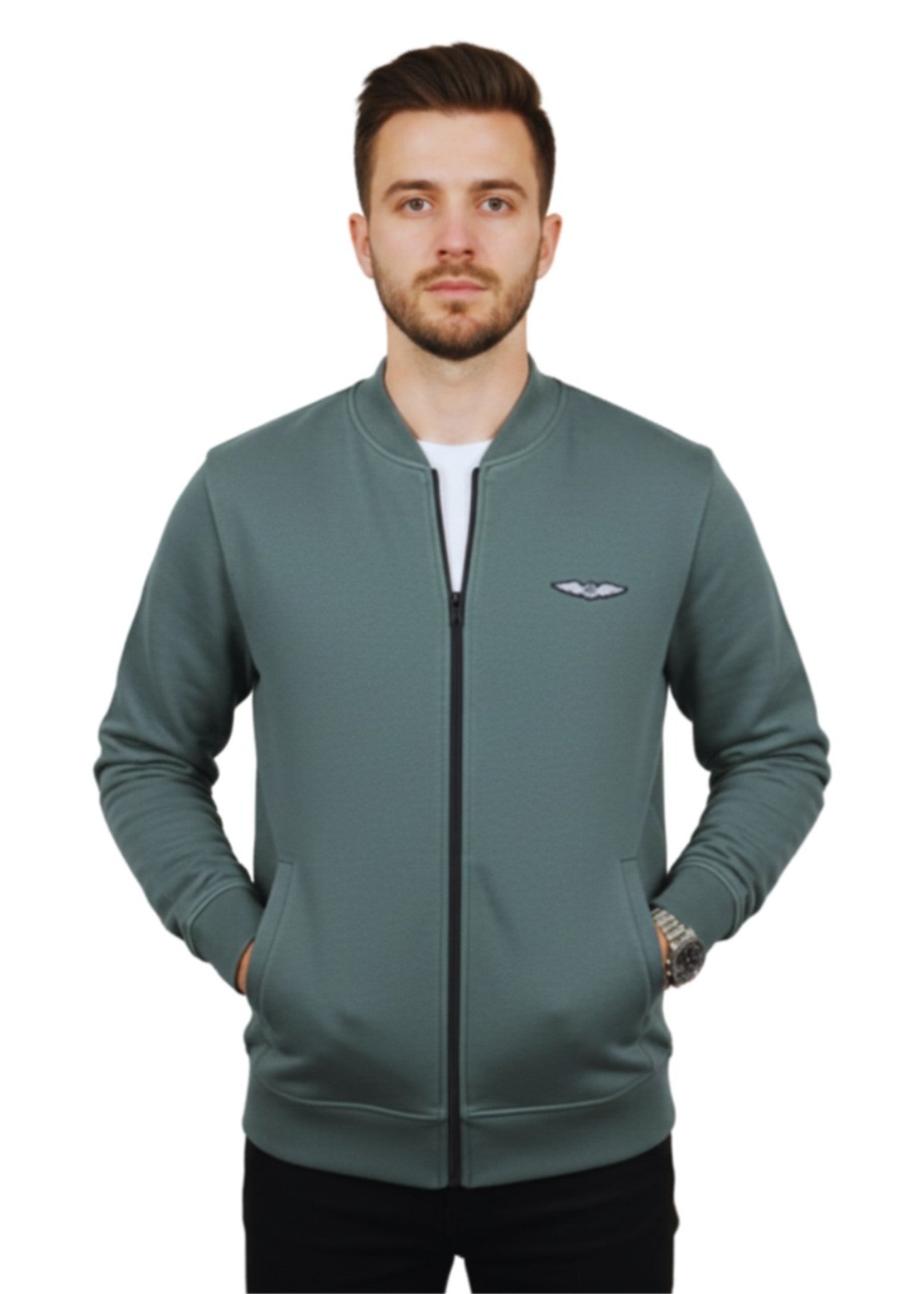 fleece Jacket in Green by Pinstripe