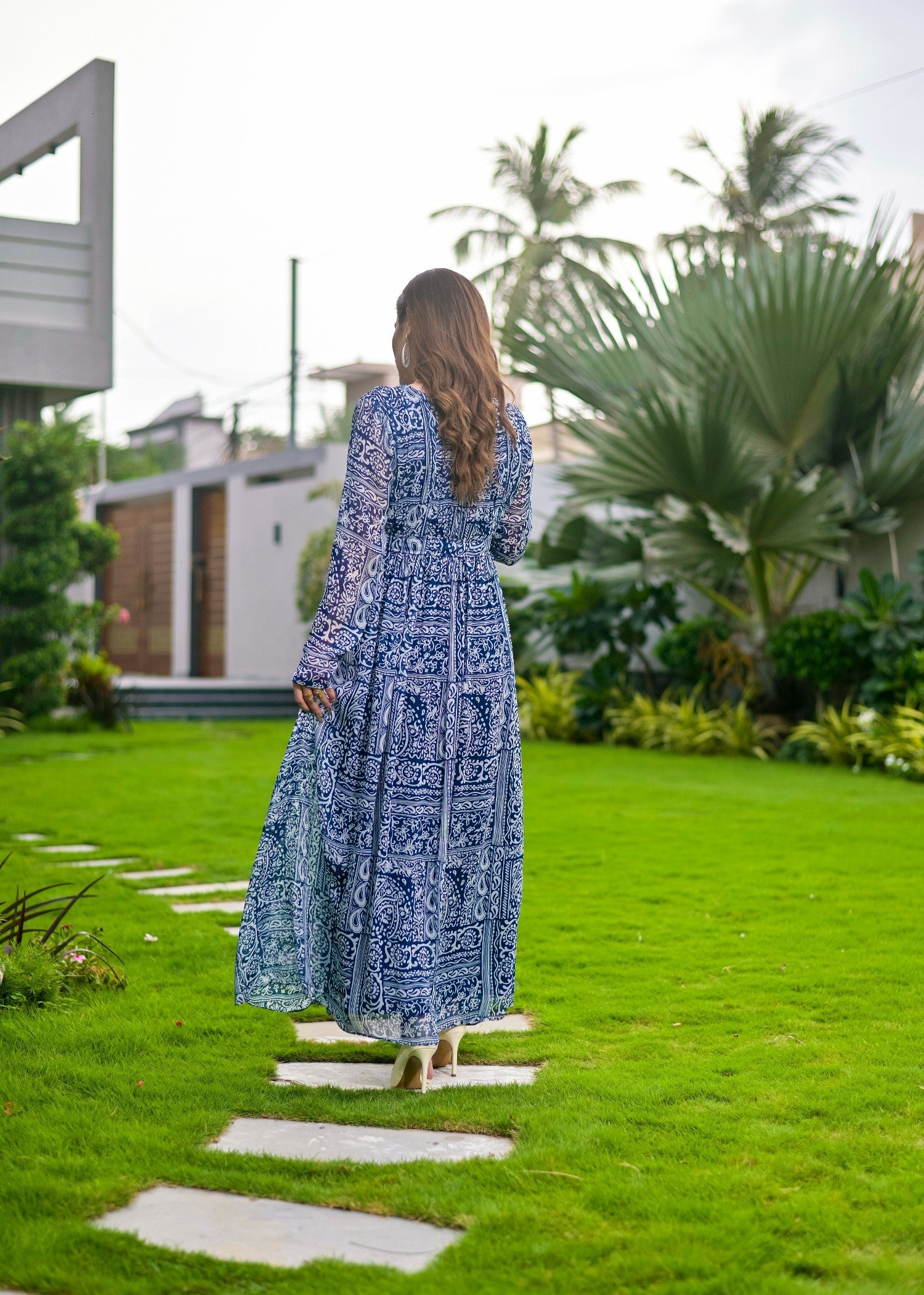 polyester chiffon Maxi in Navy blue