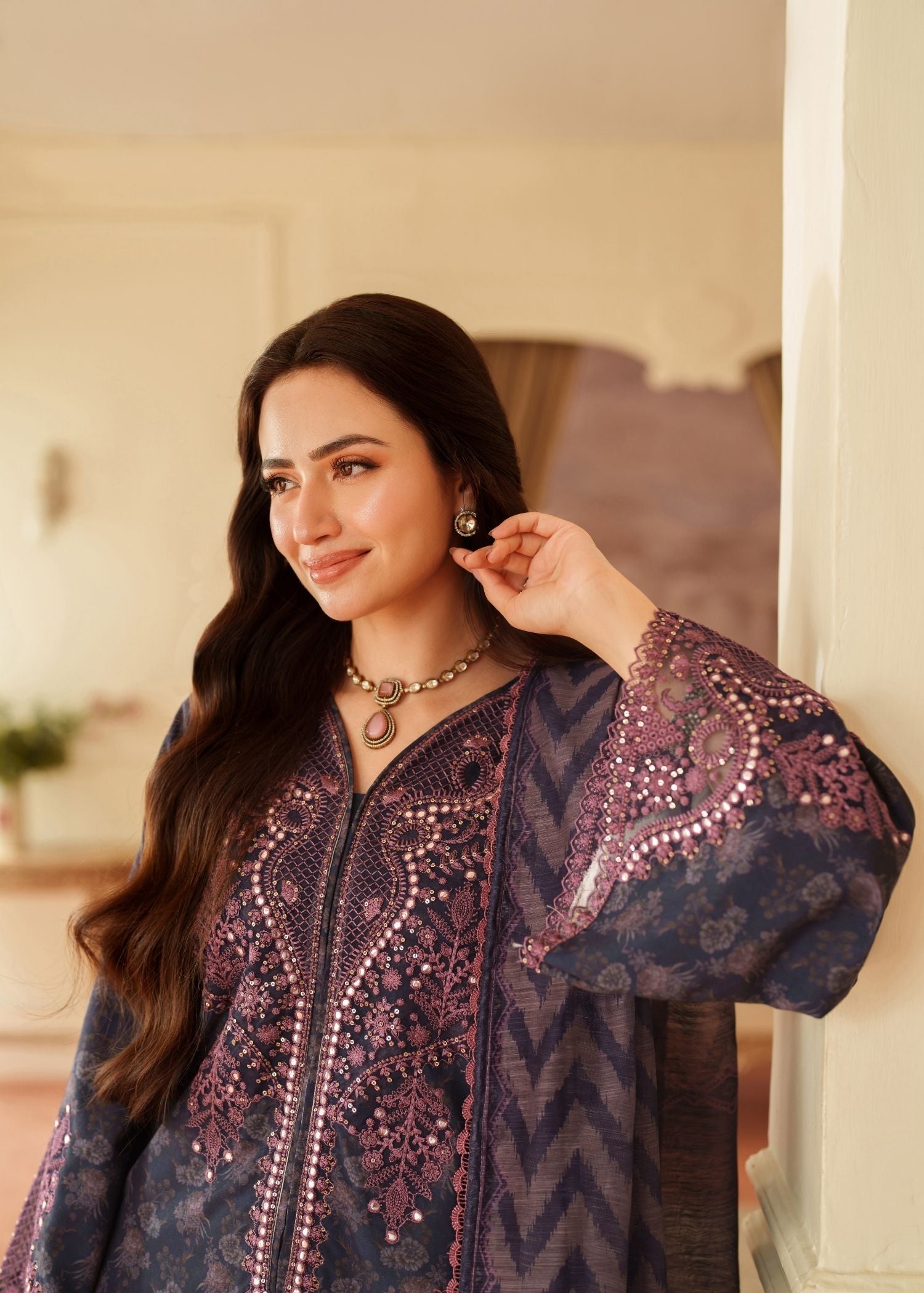 organza Kurta Set in Navy blue