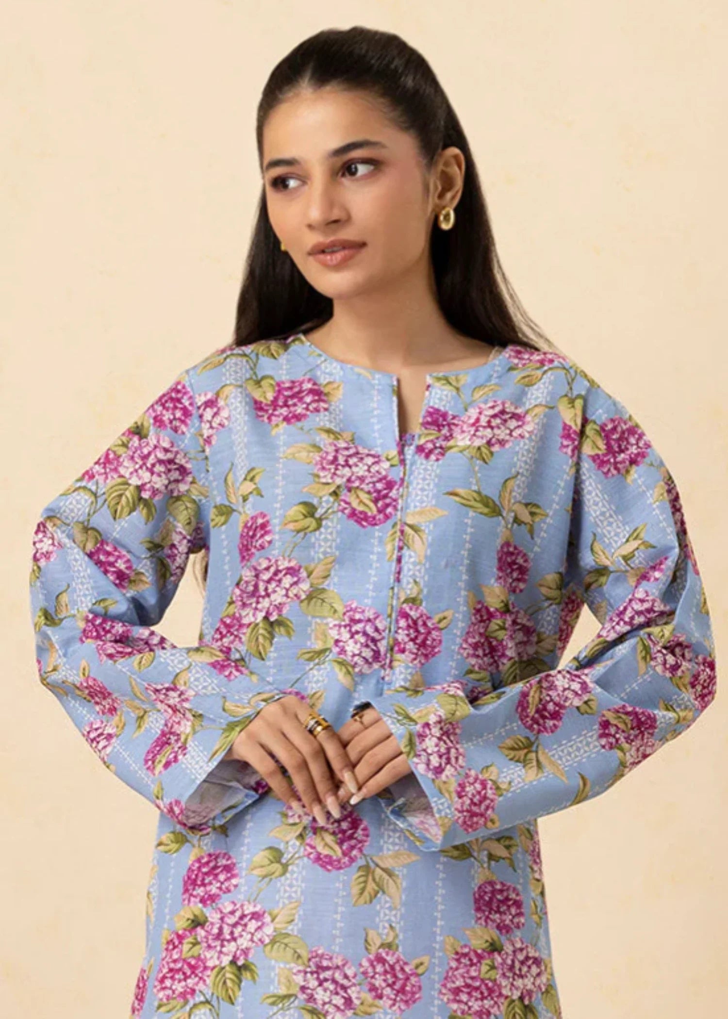 khaddar Kurti in Ice blue