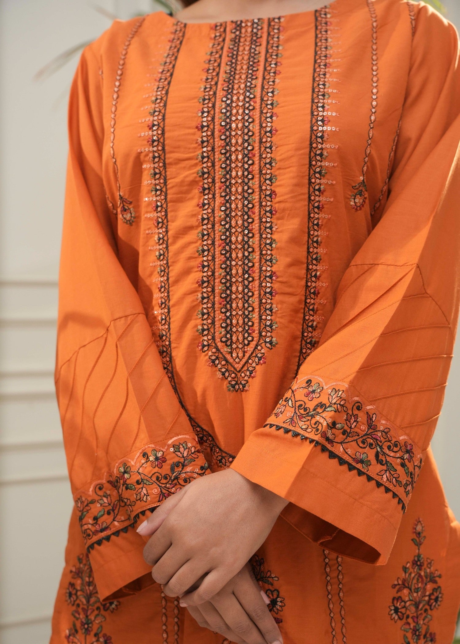 cotton Kurta Set in Burnt orange