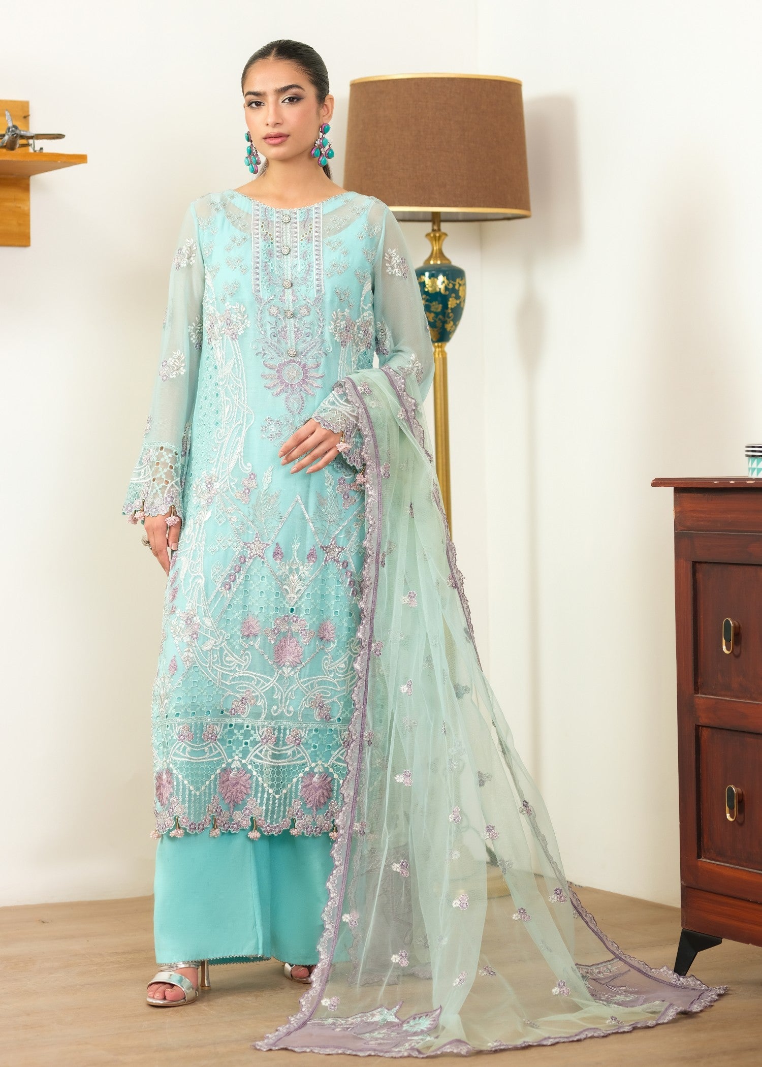 chiffon Kurta Set in Electric blue
