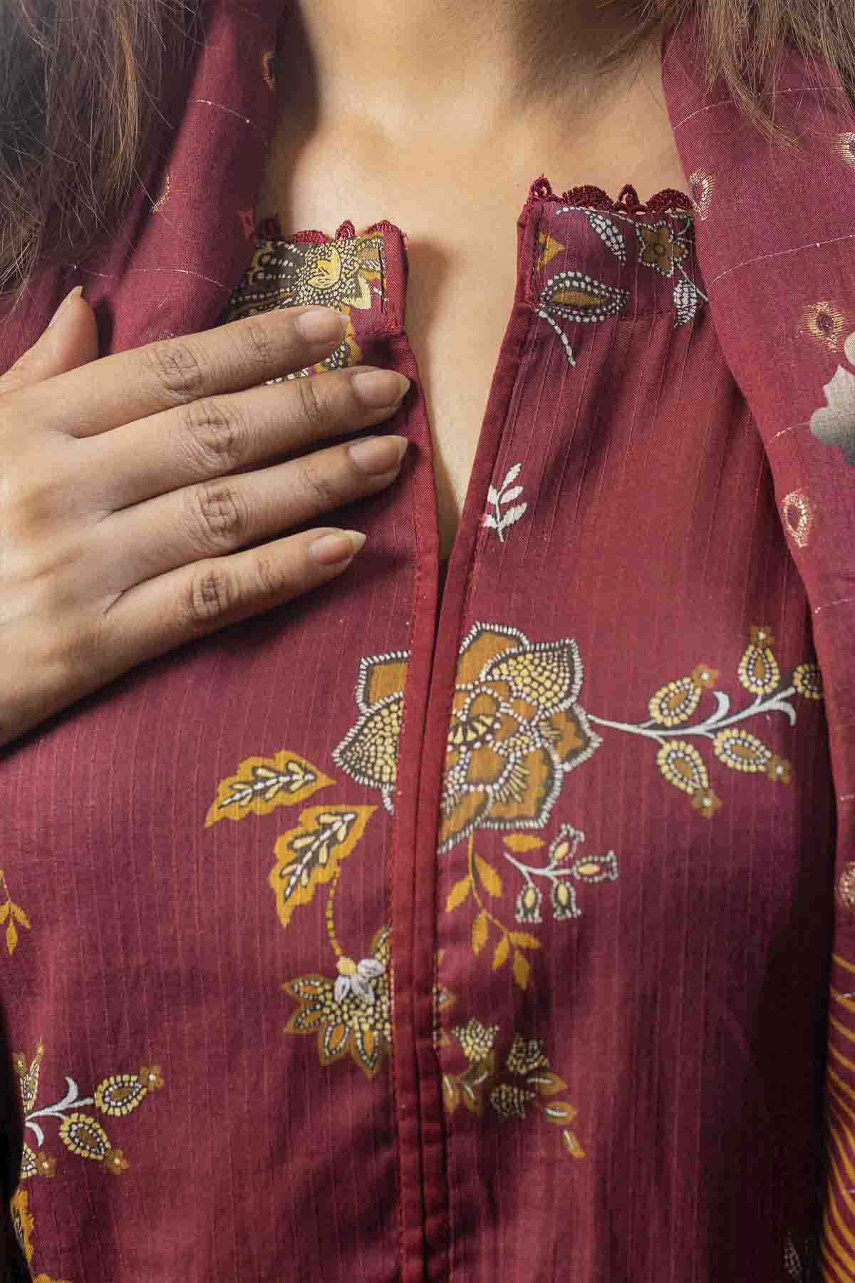 lawn voile Kurta Set in Tan brown