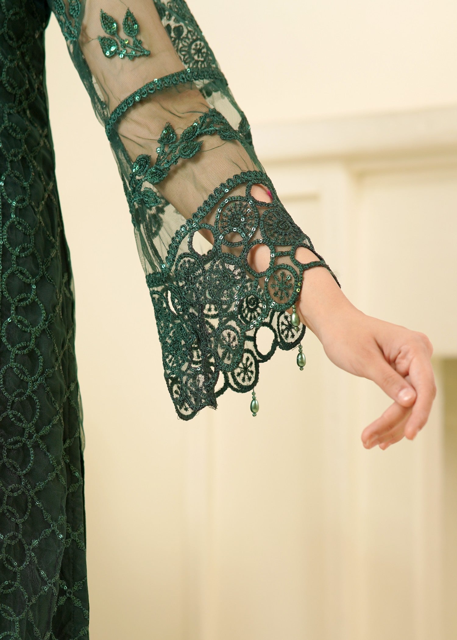 net Kurta Set in Green