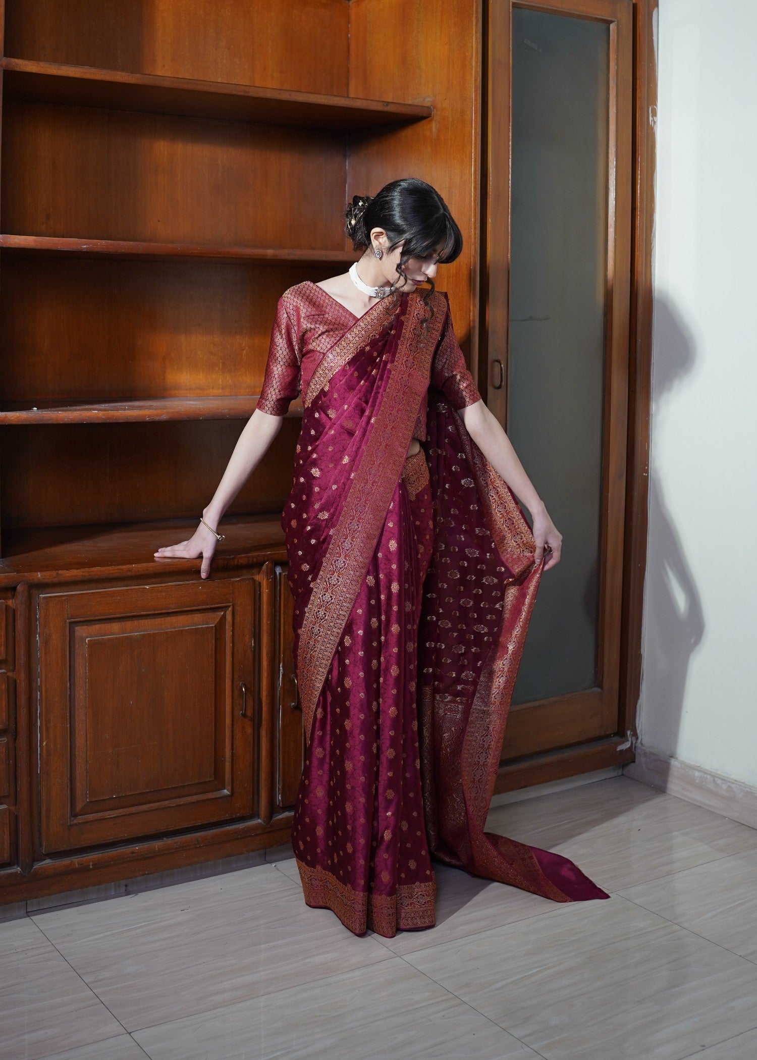 banarsi silk Saree in Maroon