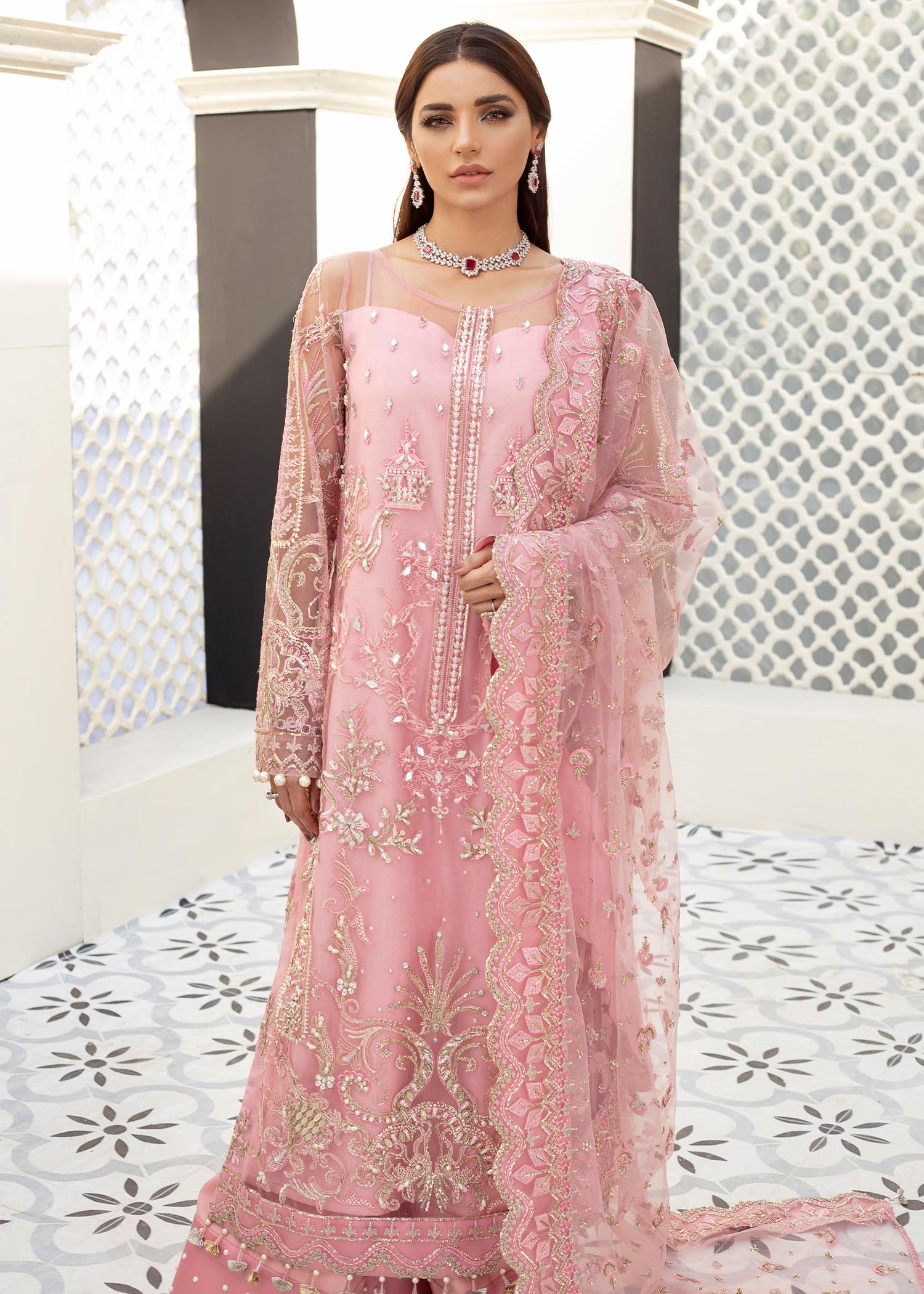 net Kurta Set in Baby pink