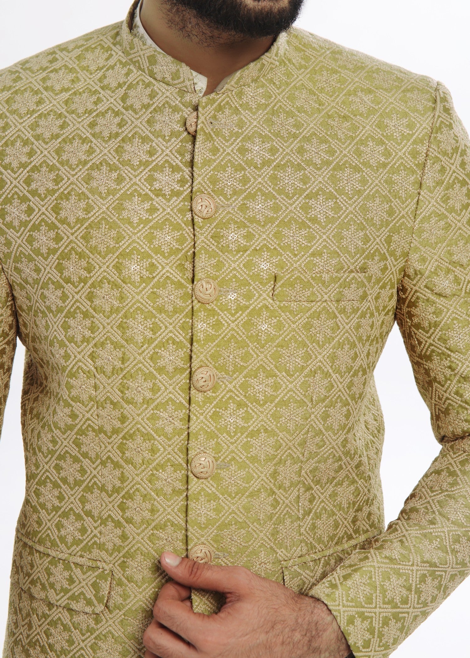 raw silk Prince Coat in Apple green