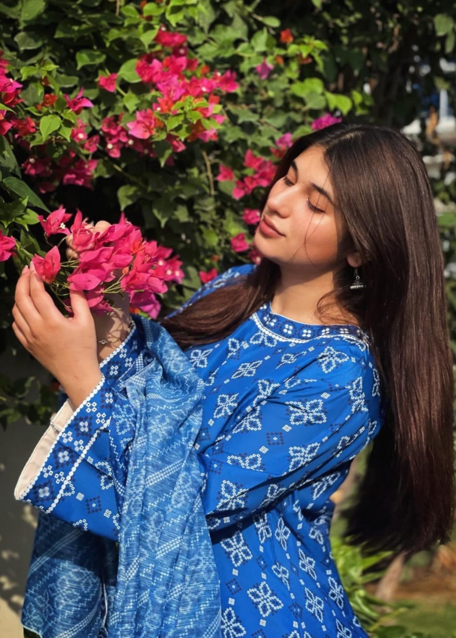poly lawn Short Frock in Blue