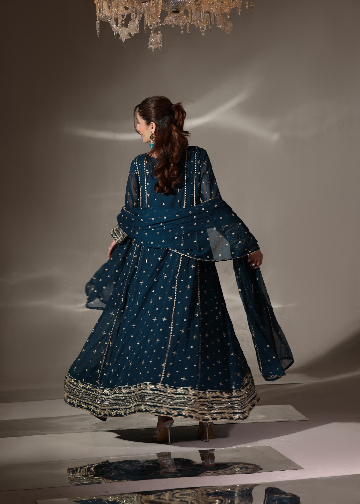 chiffon Pishwas in Teal