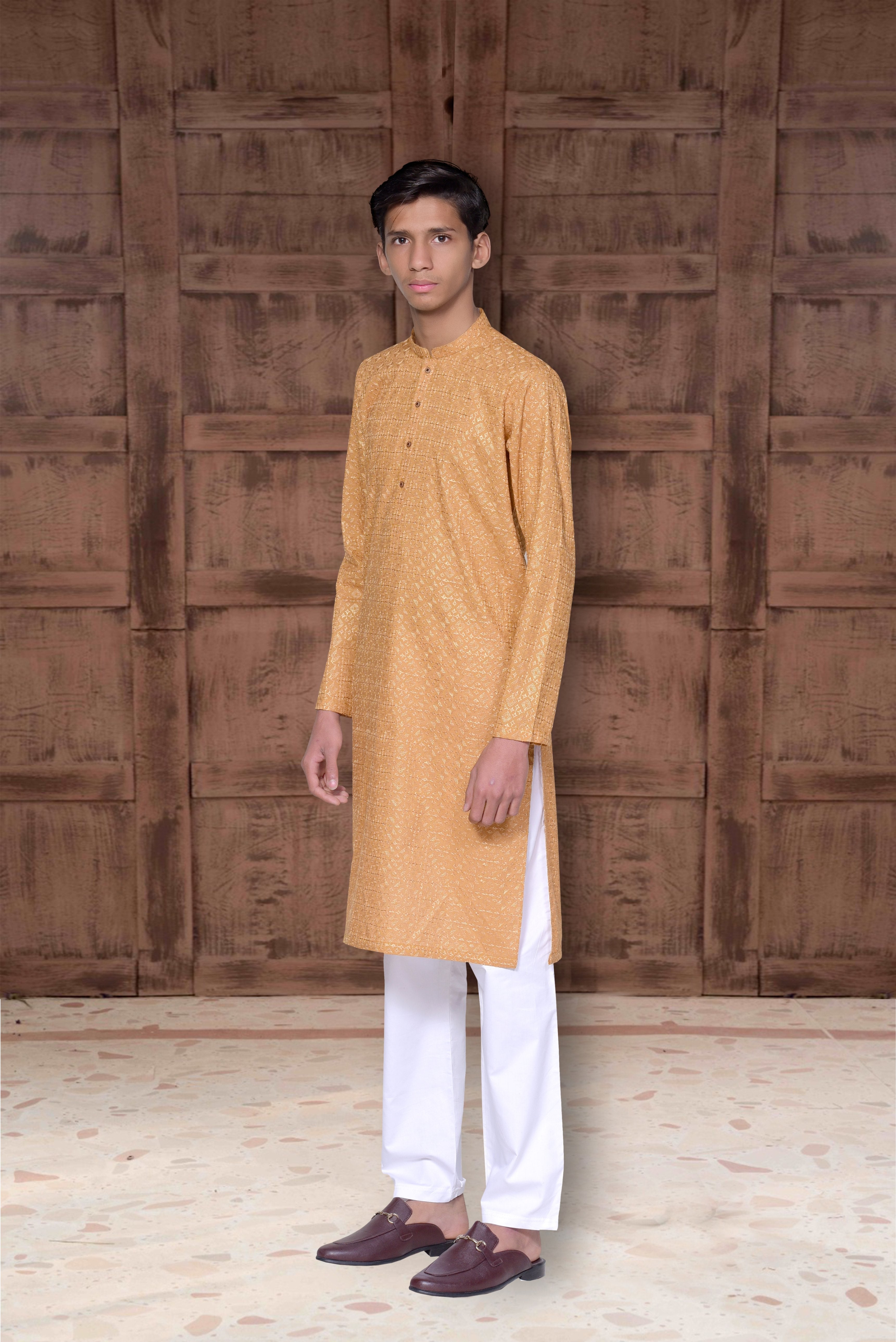 chikankari cotton Kurta in Mustard by Occasions Designer Wear