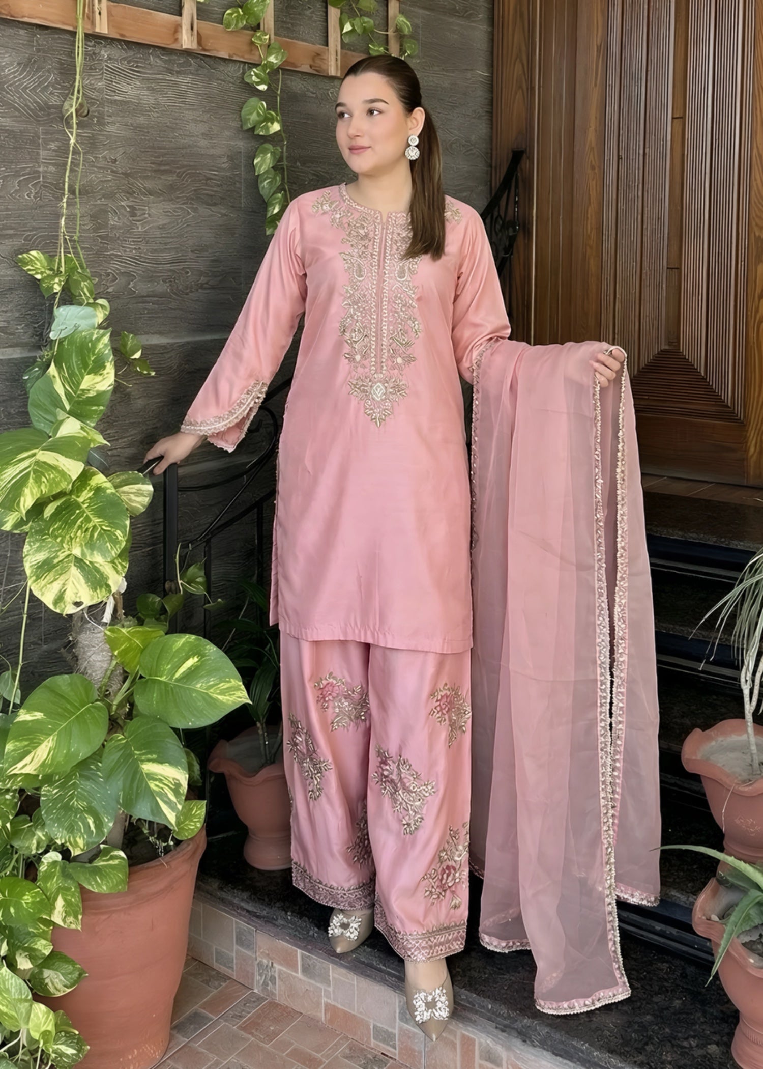 silk Kurta Set in Indian pink