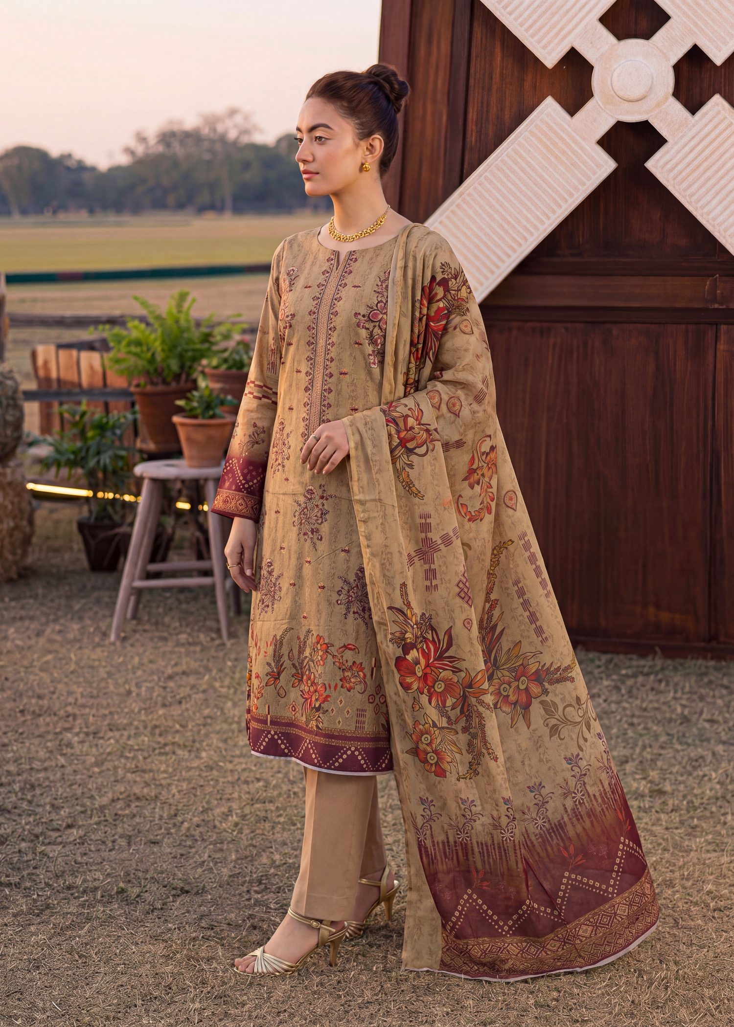karandi Unstitched in Brown