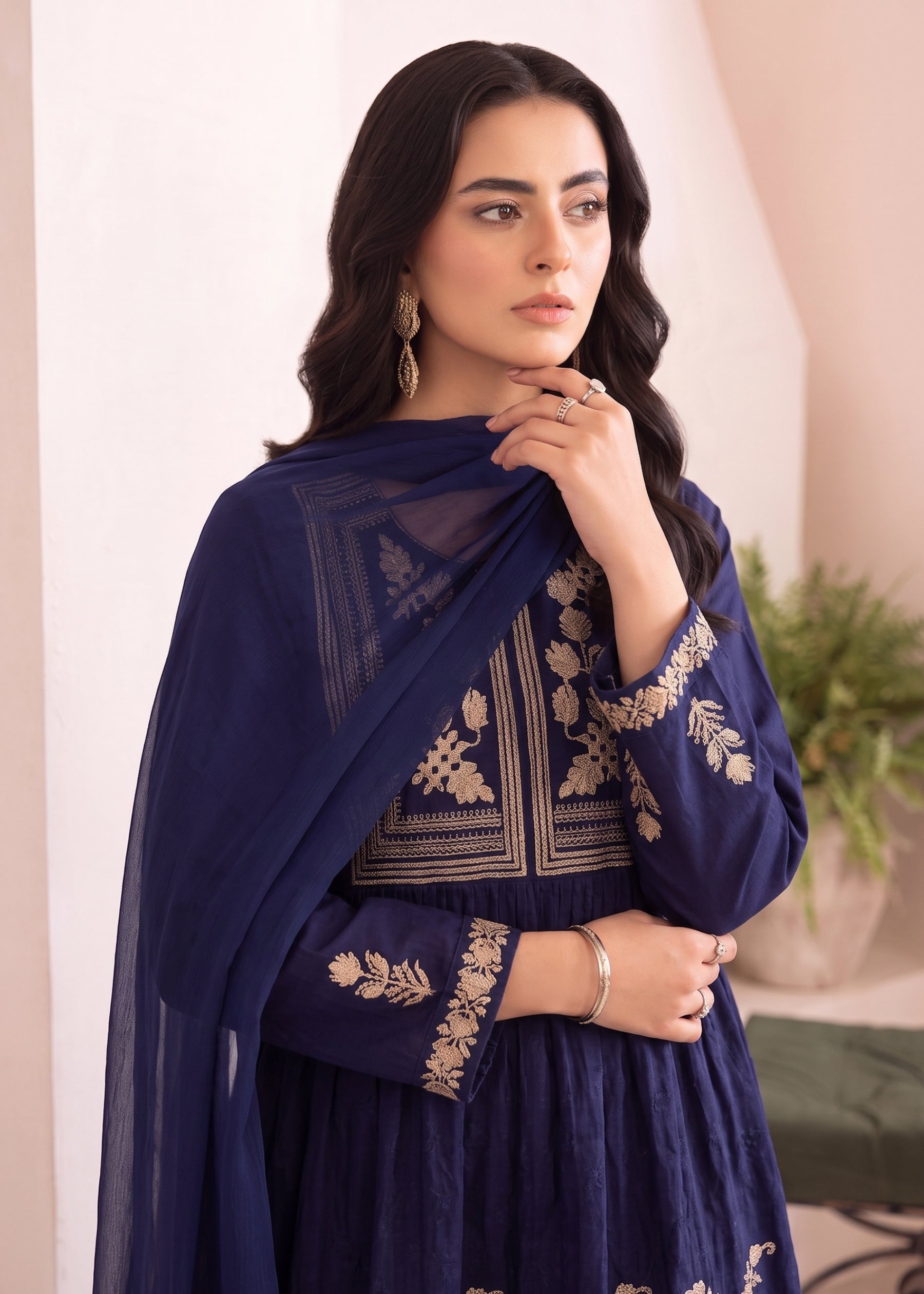 linen Short Frock in Navy blue