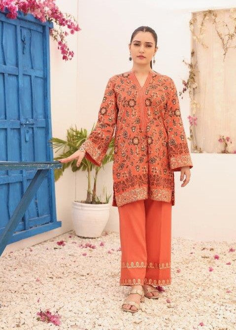 cotton Kurta Set in Rust orange