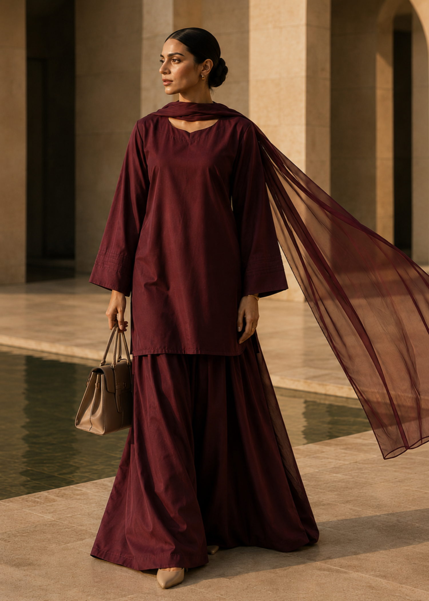 pure cotton Kurta Set in Burgundy