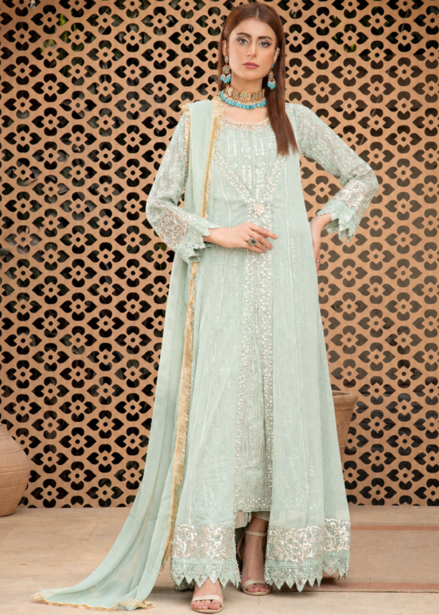 chiffon Gown in Tea green
