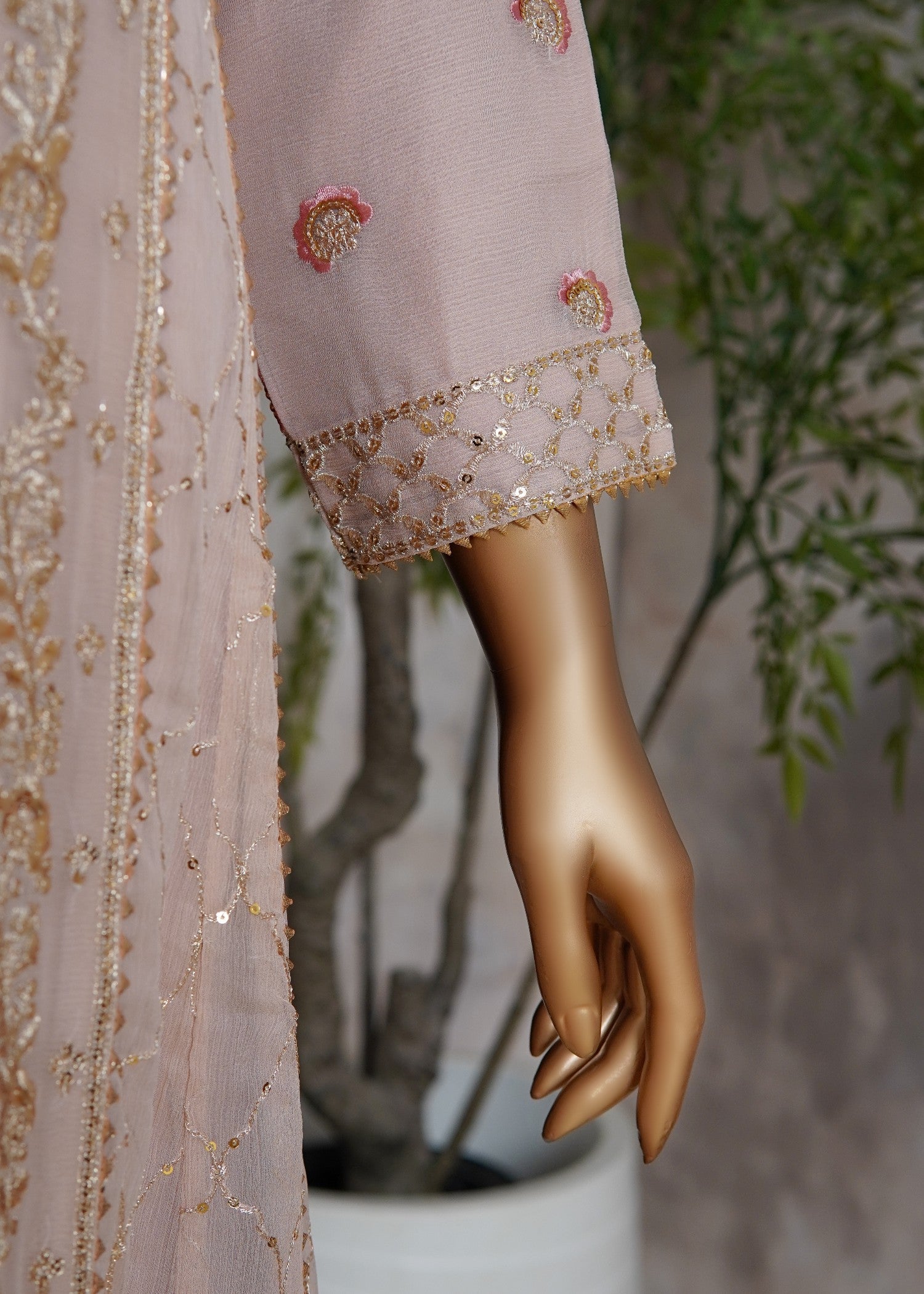 chiffon Pishwas in Beige