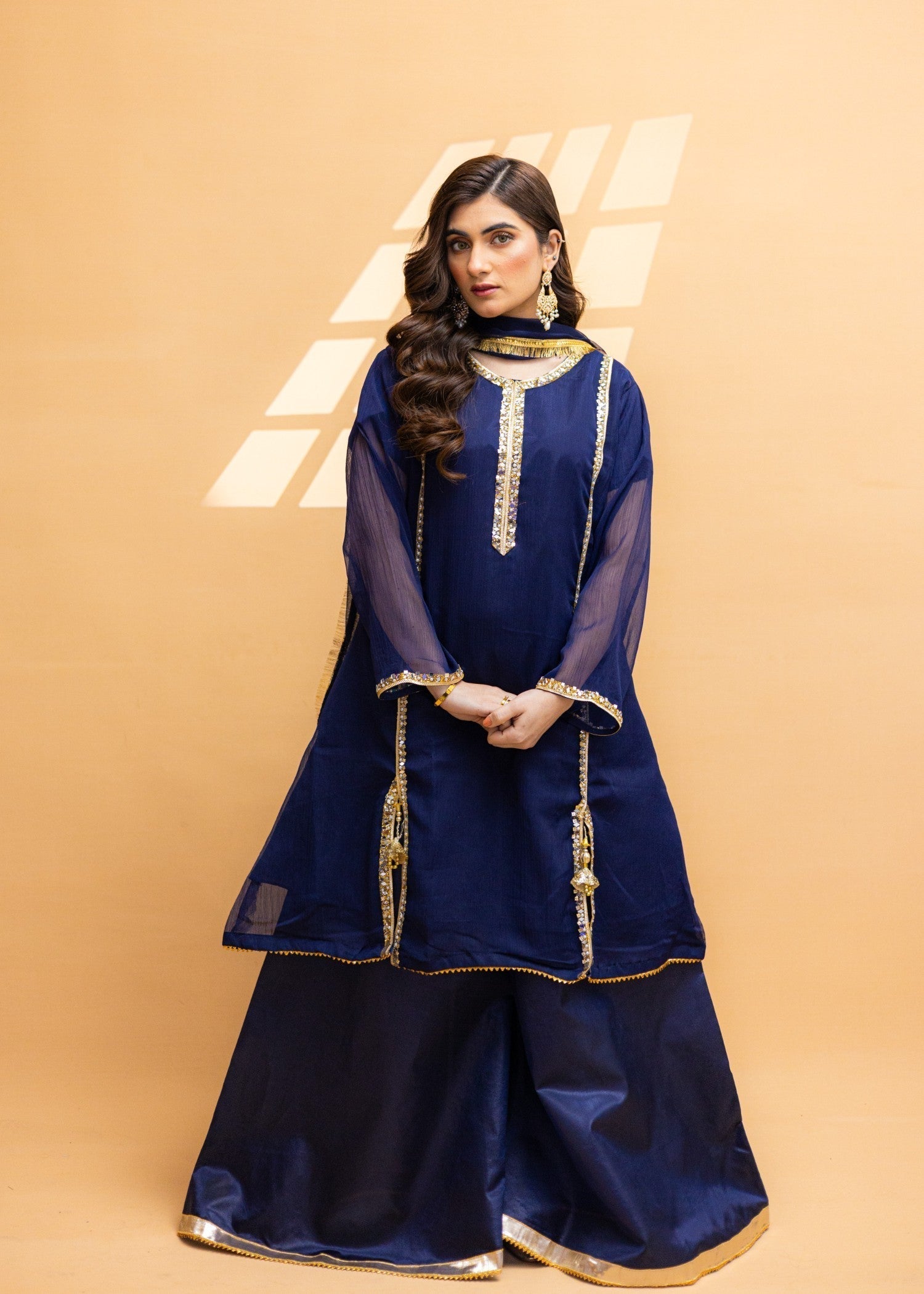 chiffon Short Frock in Navy blue