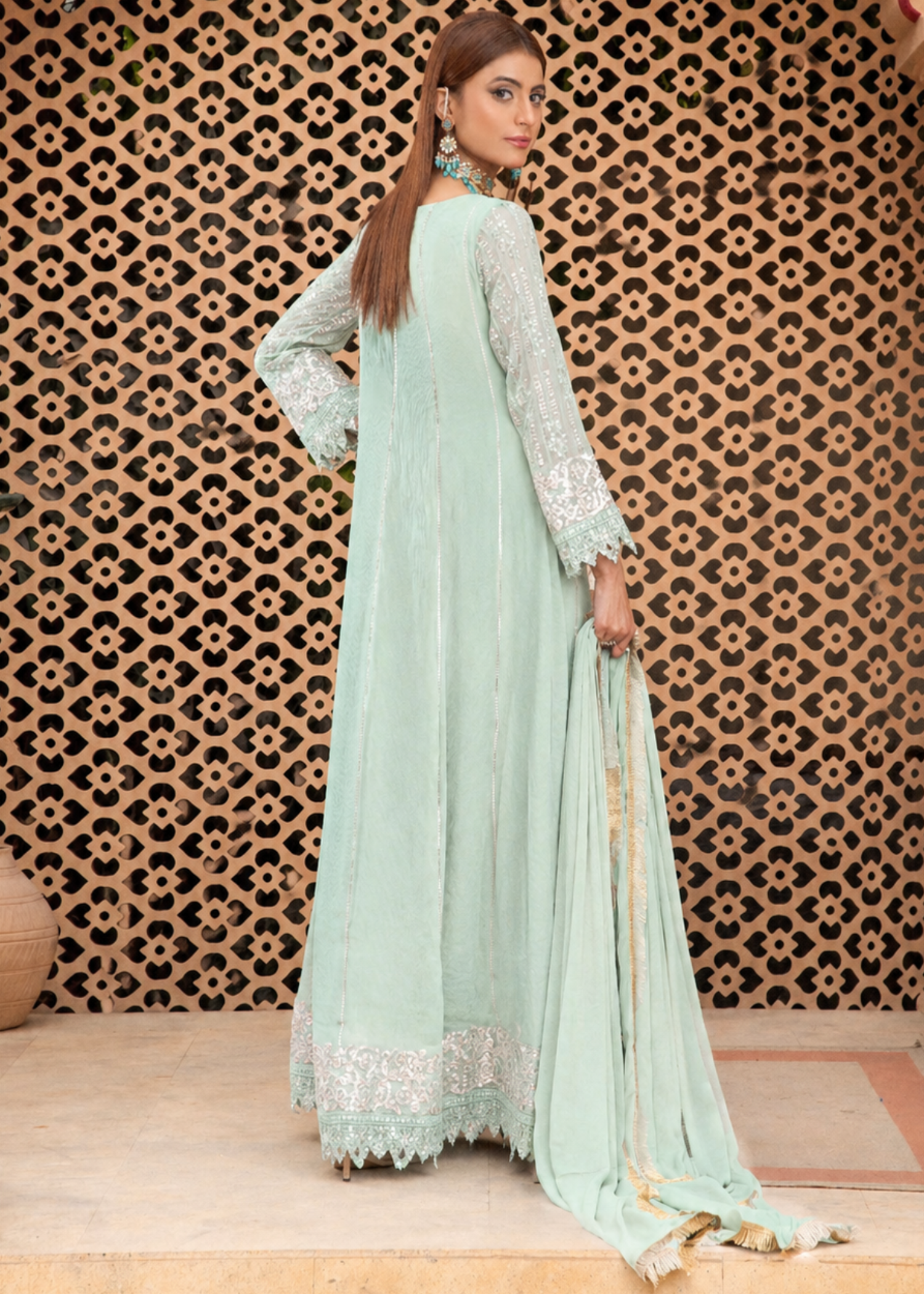 chiffon Gown in Tea green