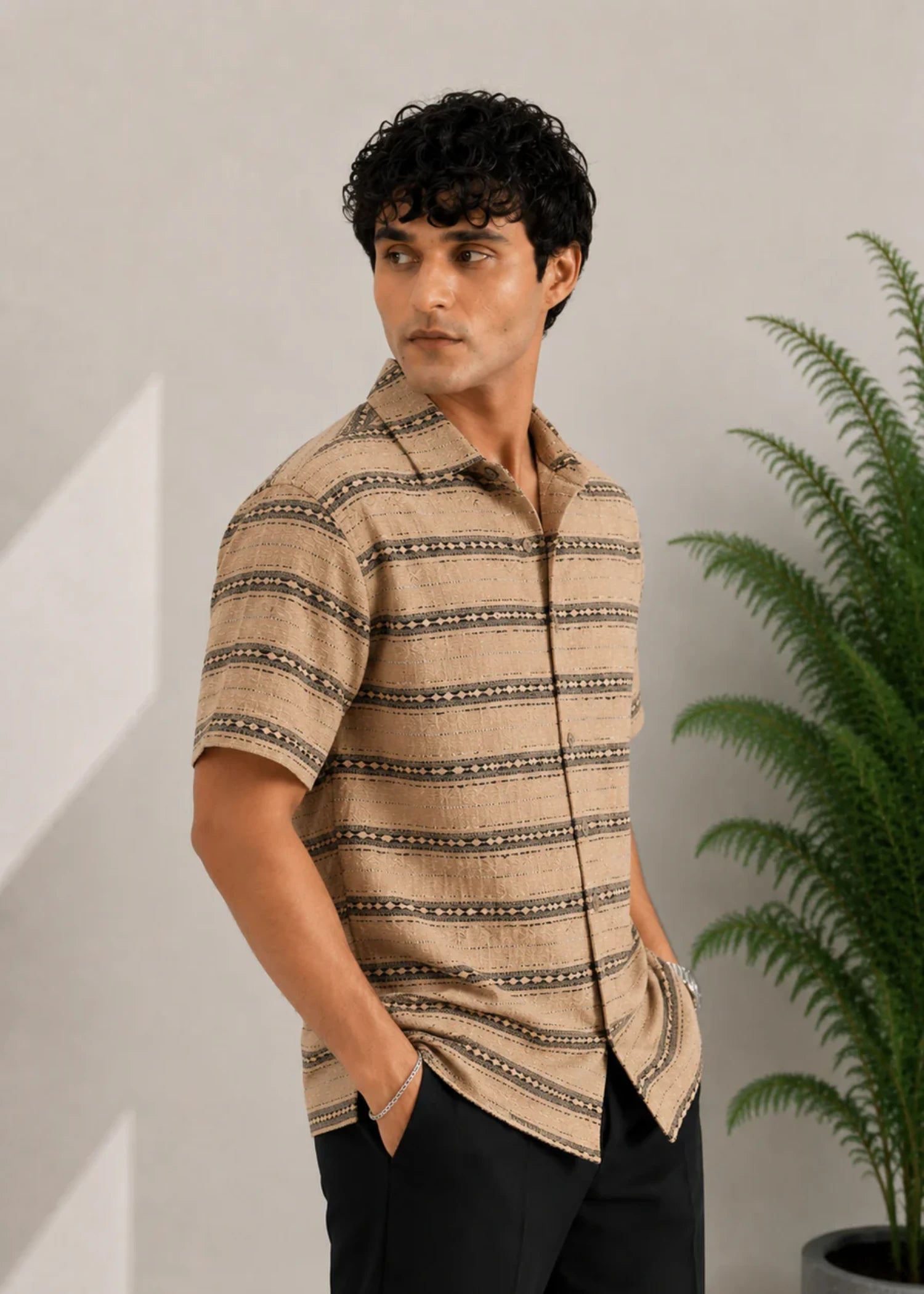 cotton Casual Shirt in Sand brown