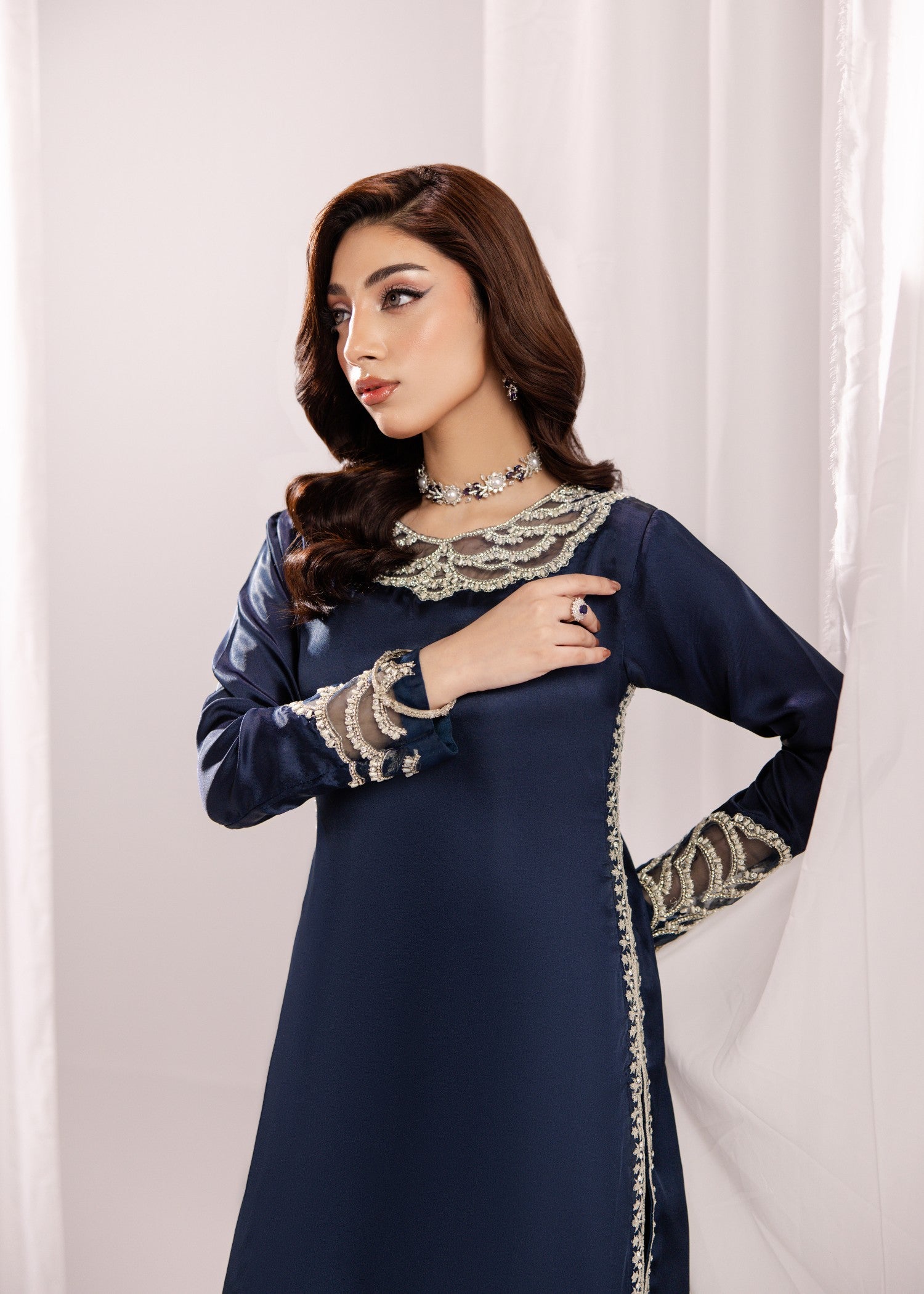 silk Kurta Set in Prussian blue