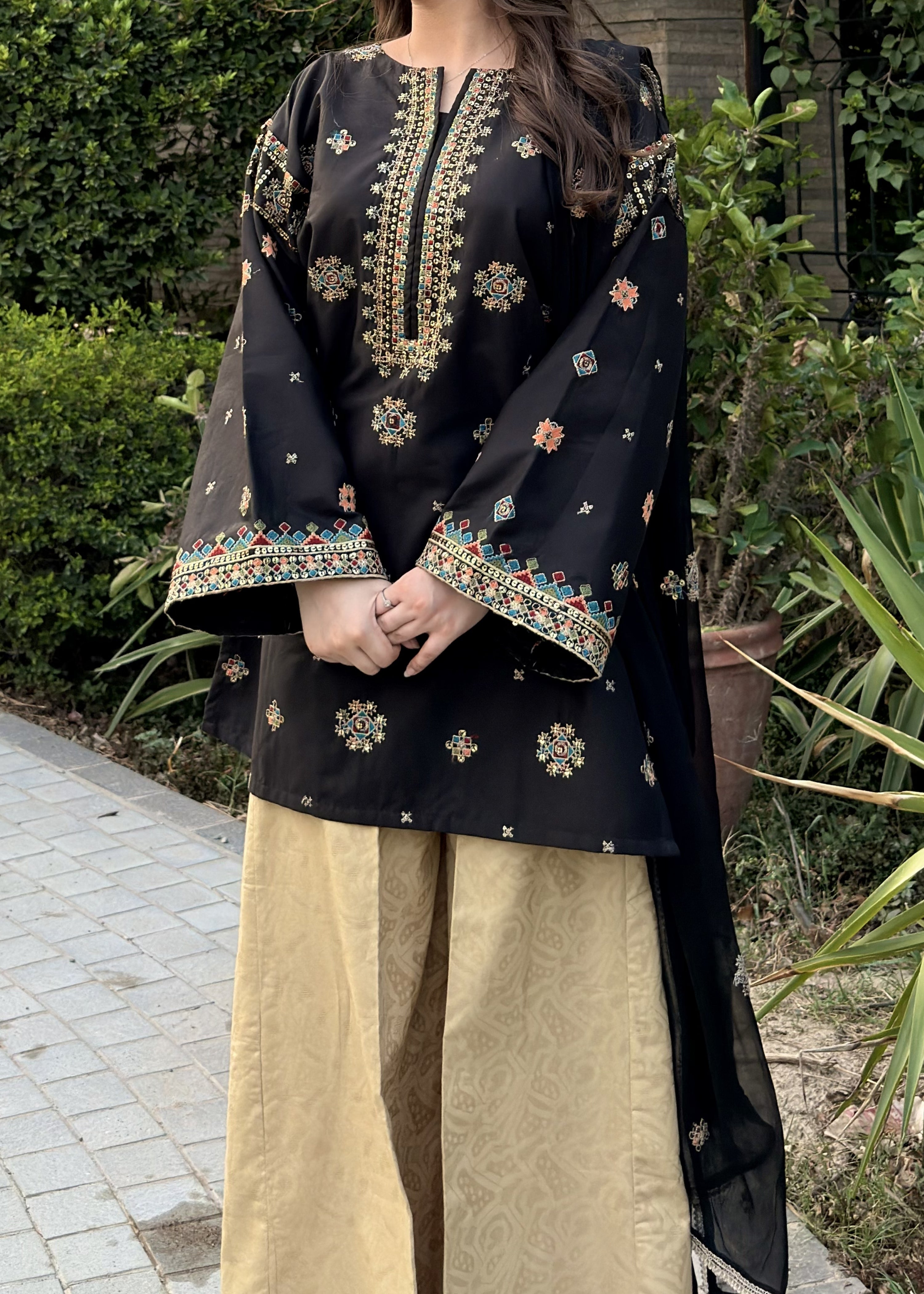 cambric Kurta Set in Black