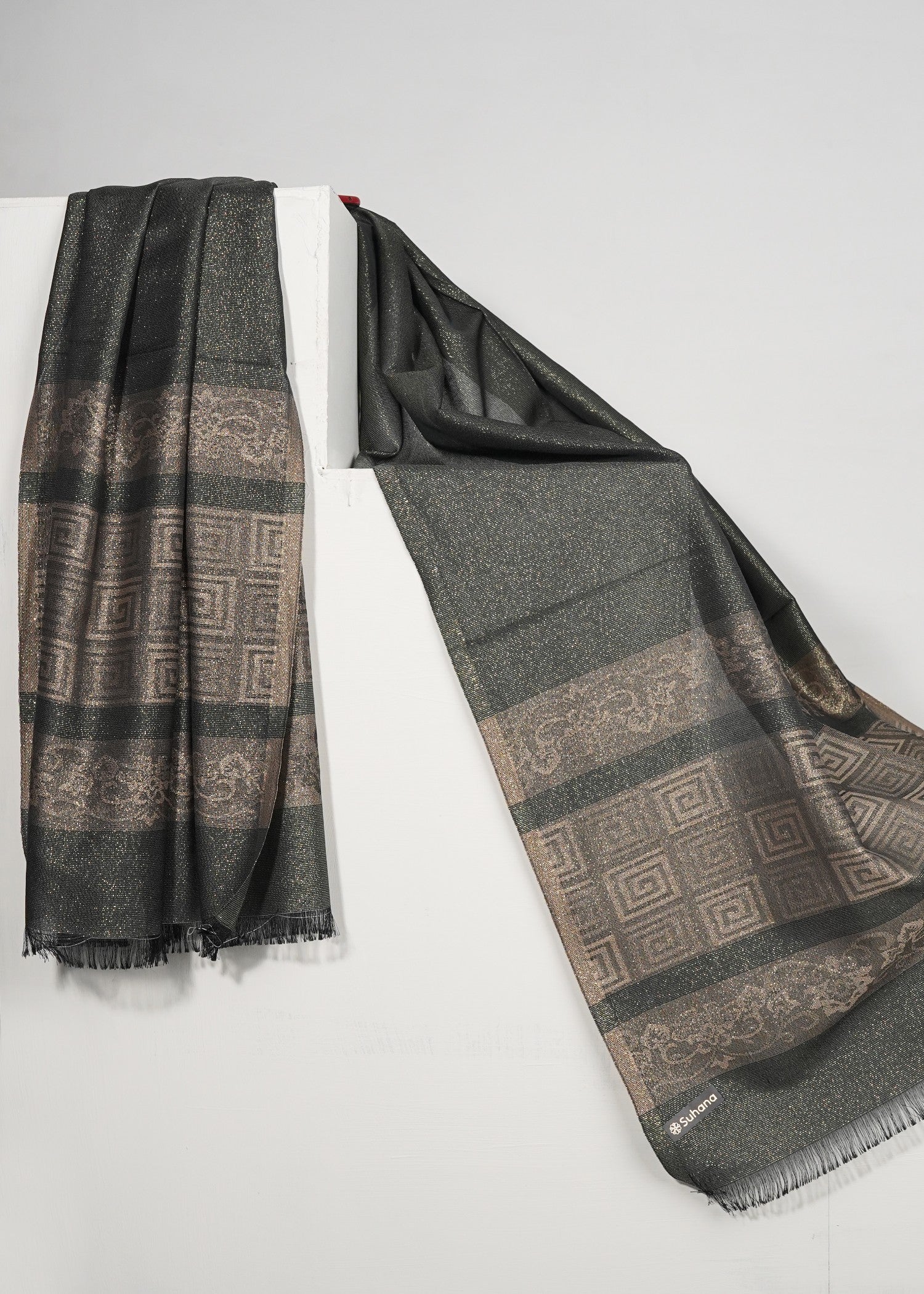 zari lawn Hijab in Dark grey