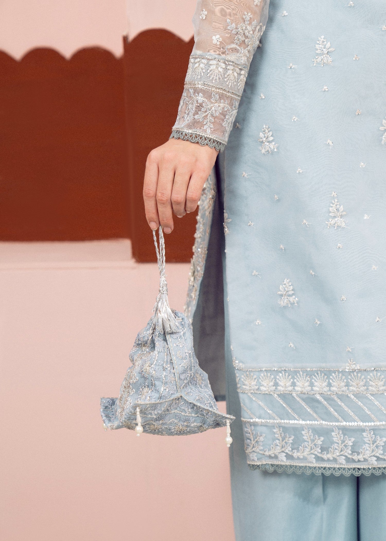 organza Unstitched in Ice blue