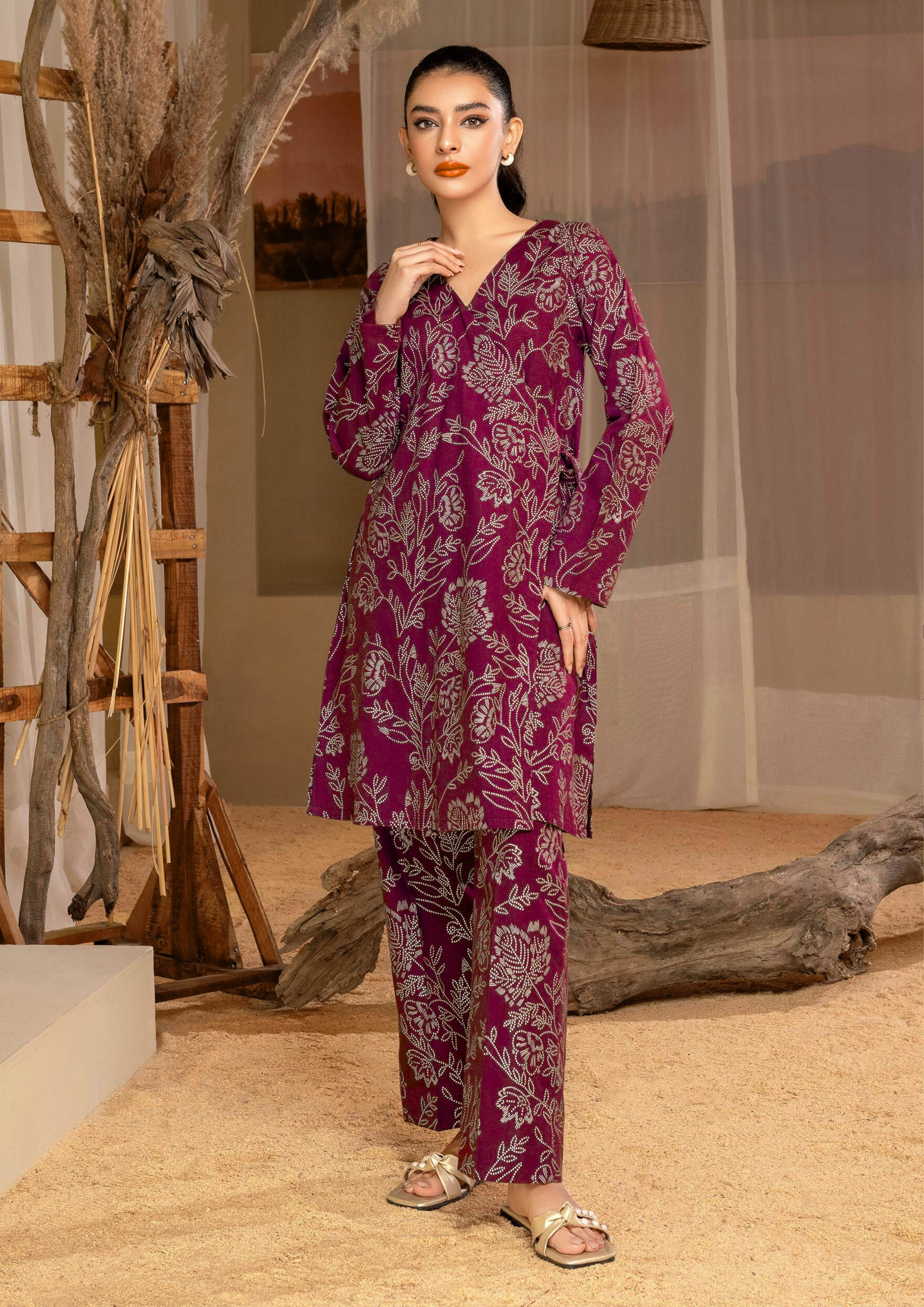 arabic lawn Co Ord Sets in Maroon