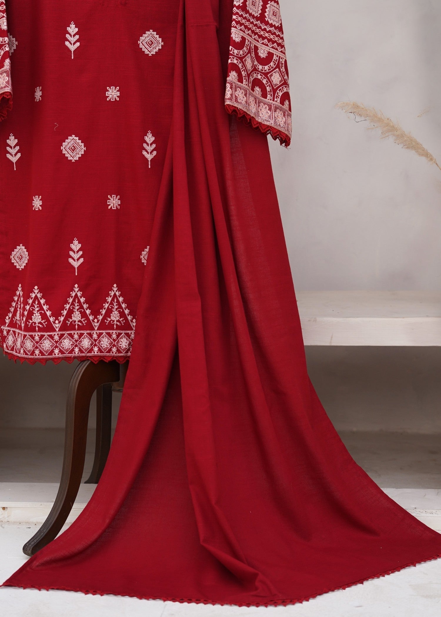 khaddar Kurta Set in Red