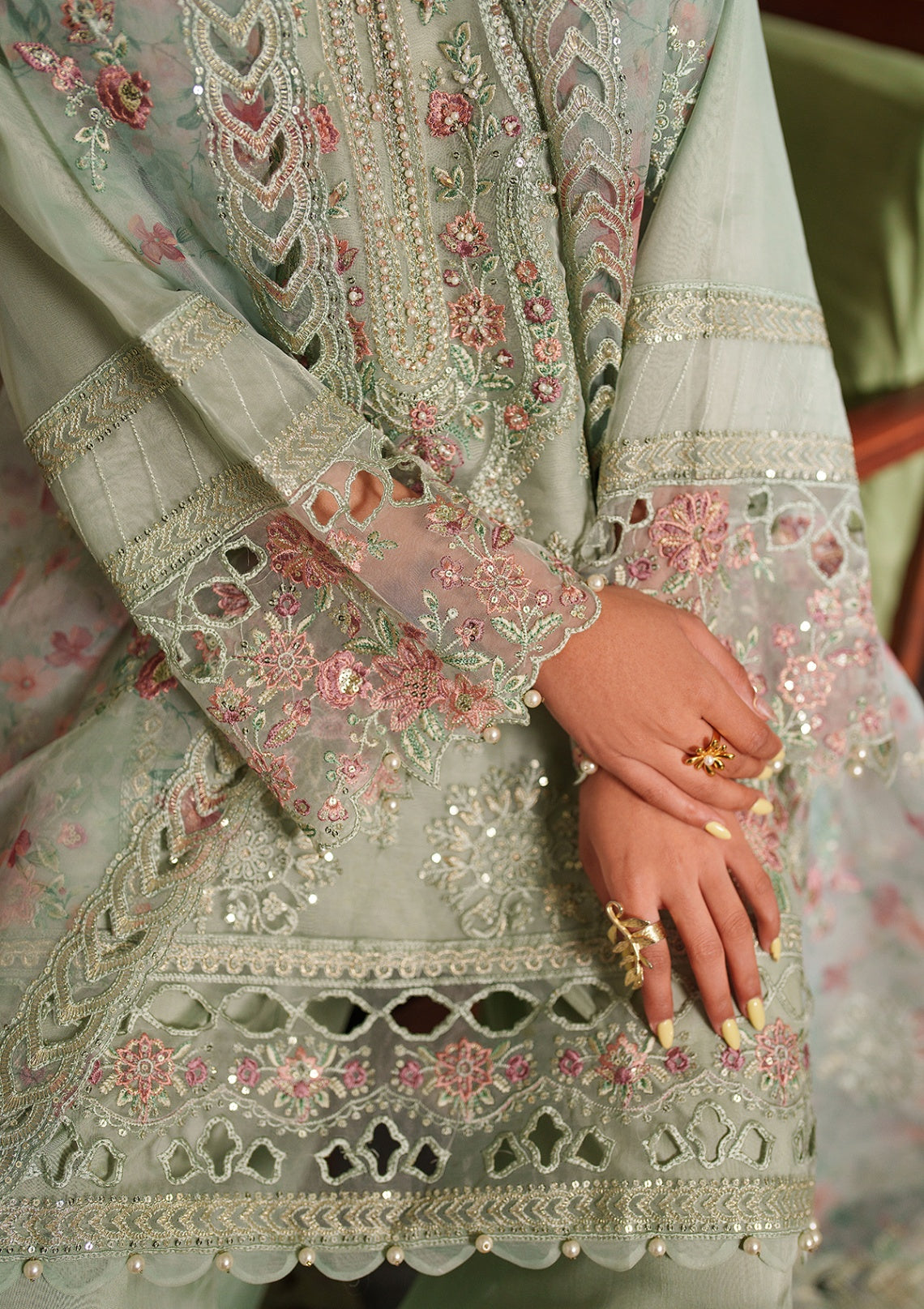 organza Kurta Set in Pistachio green