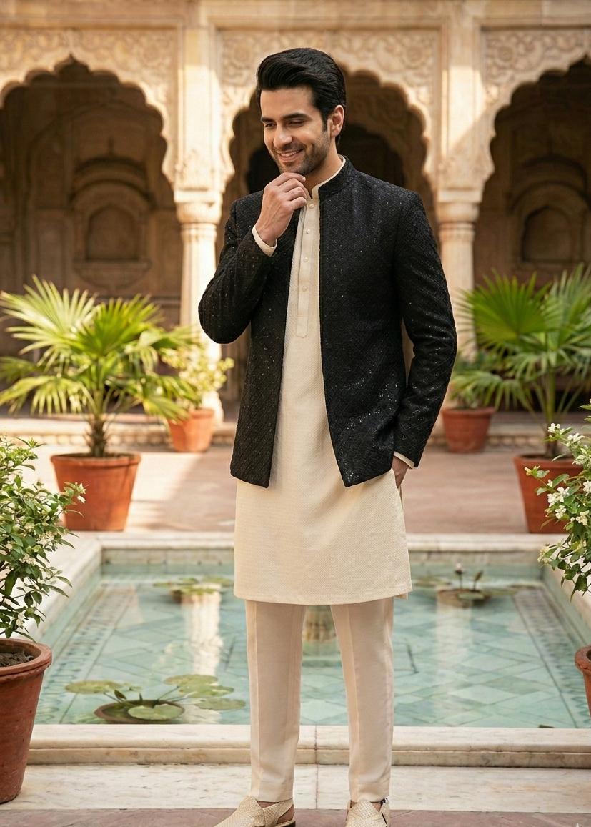 silk Prince Coat in Black