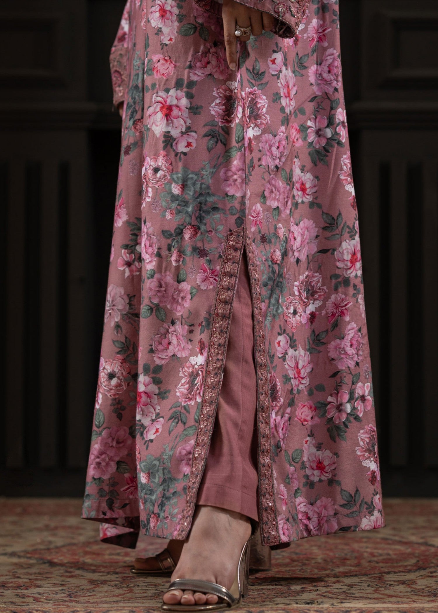 raw silk Kaftan in Zinnia pink