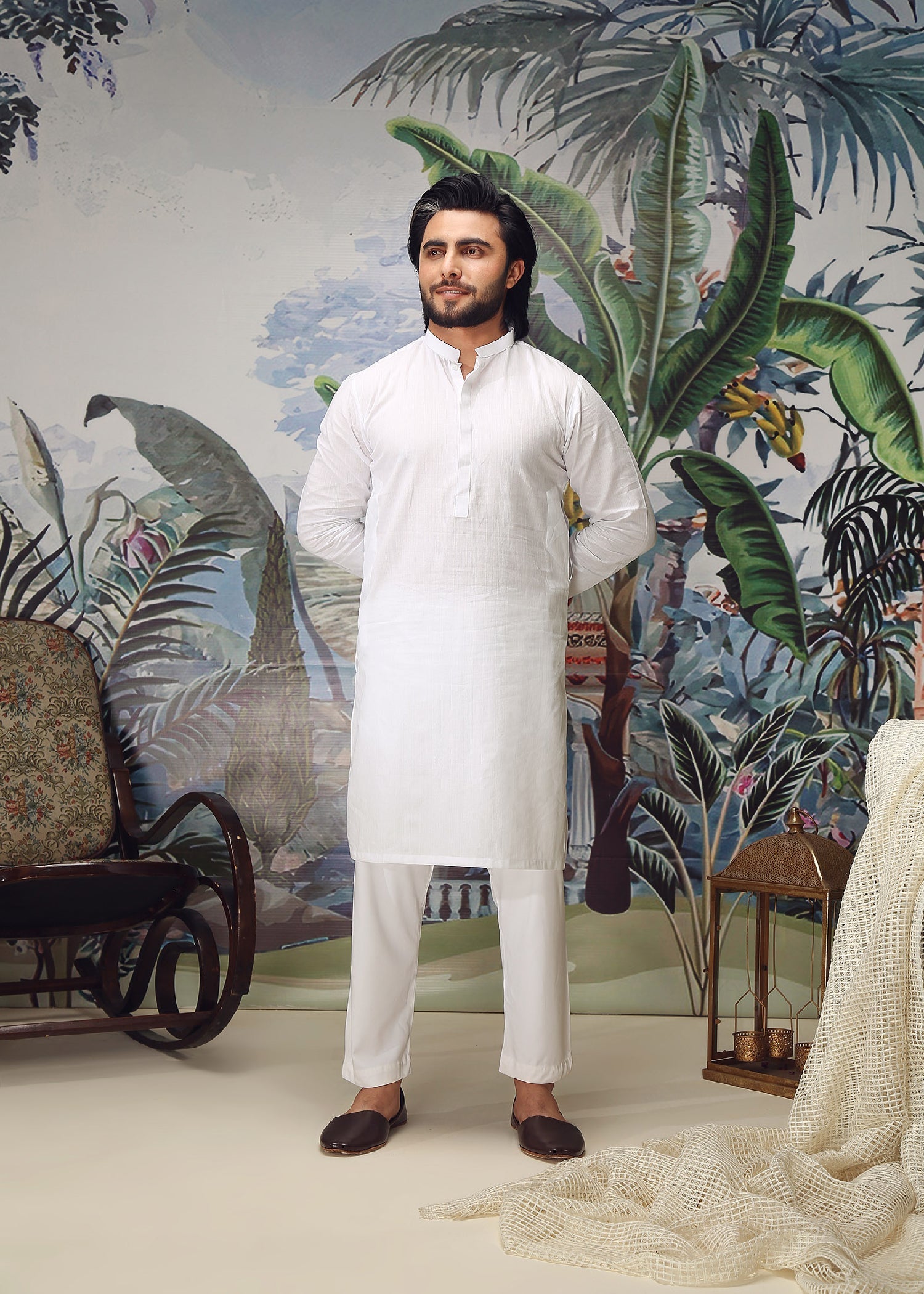 cotton dobby Kurta in White