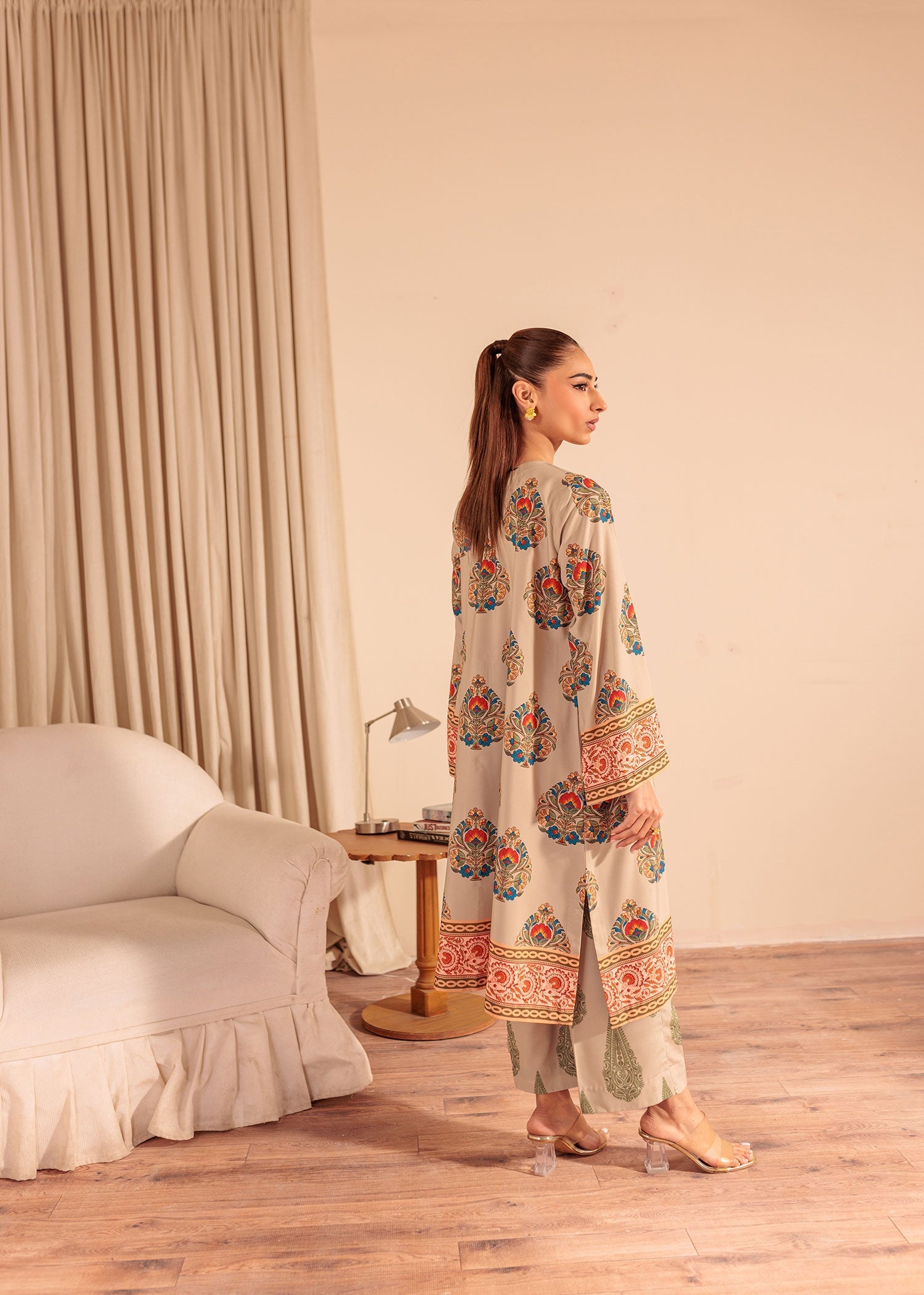 lawn Kurta Set in Tan brown