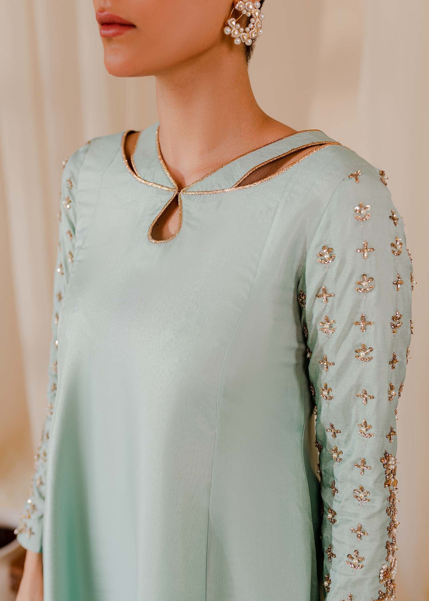 raw silk Pishwas in Ice blue
