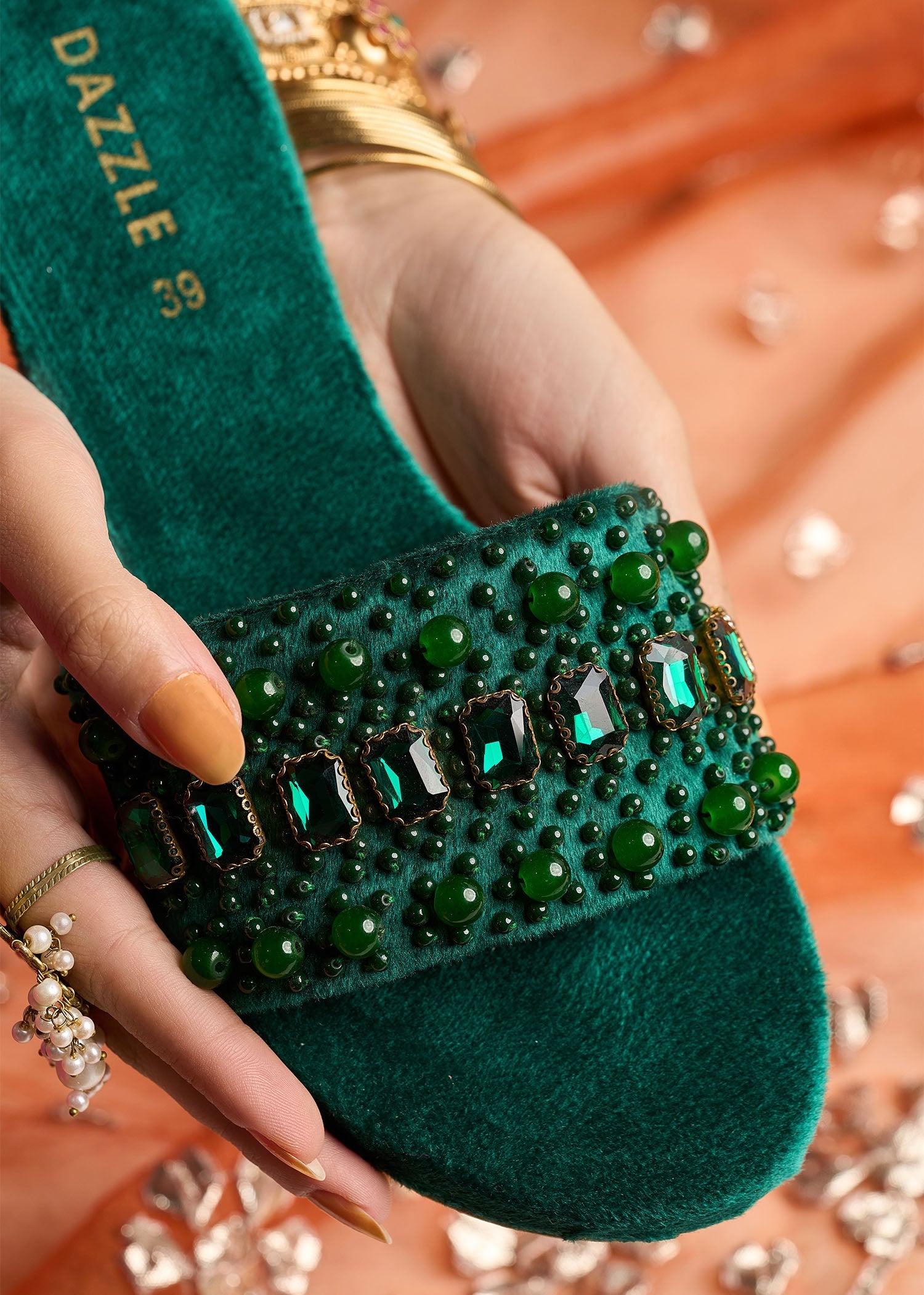Slides in Bottle green by - High Quality Women Slides TPA4112