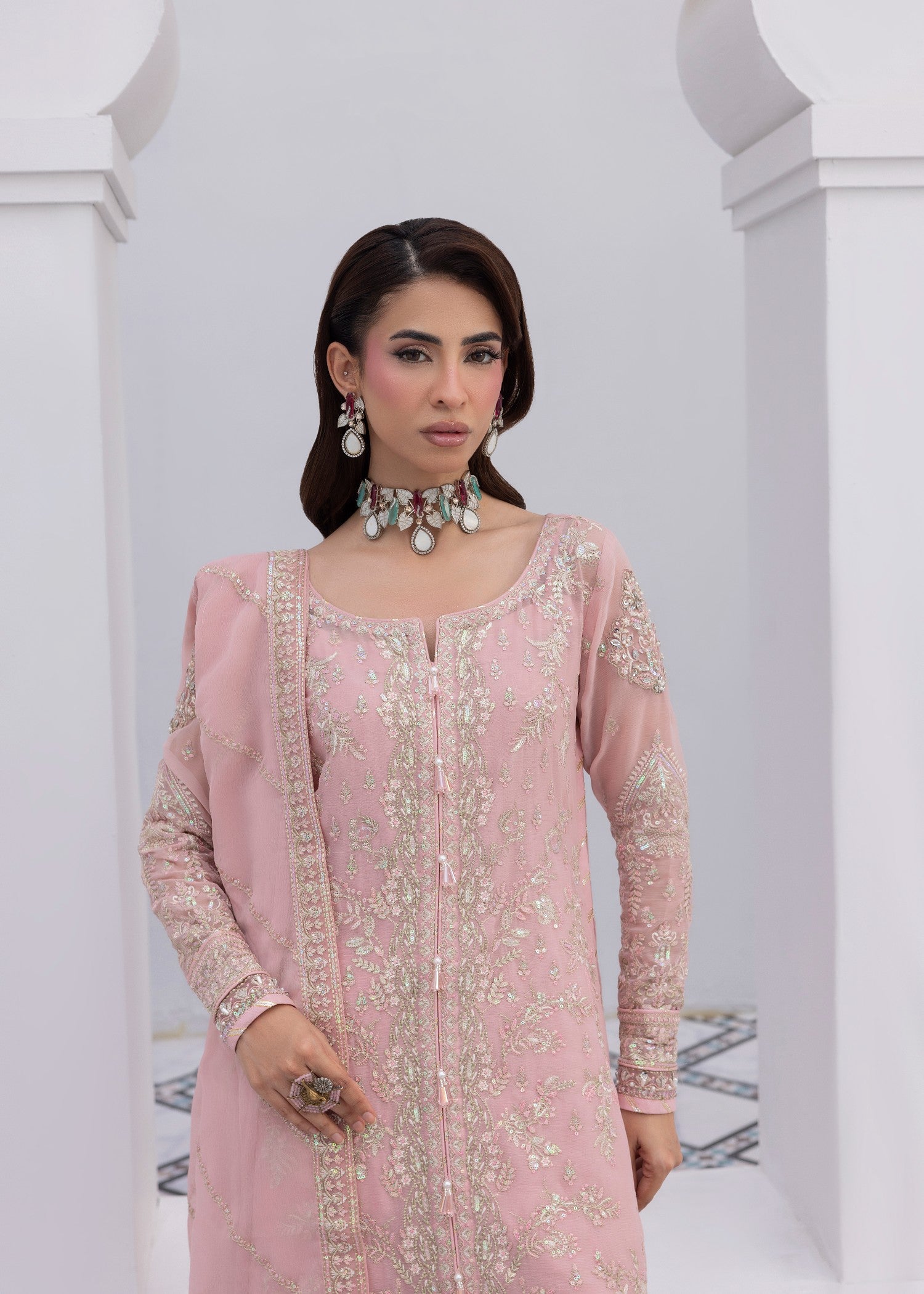 chiffon Kurta Set in Baby pink