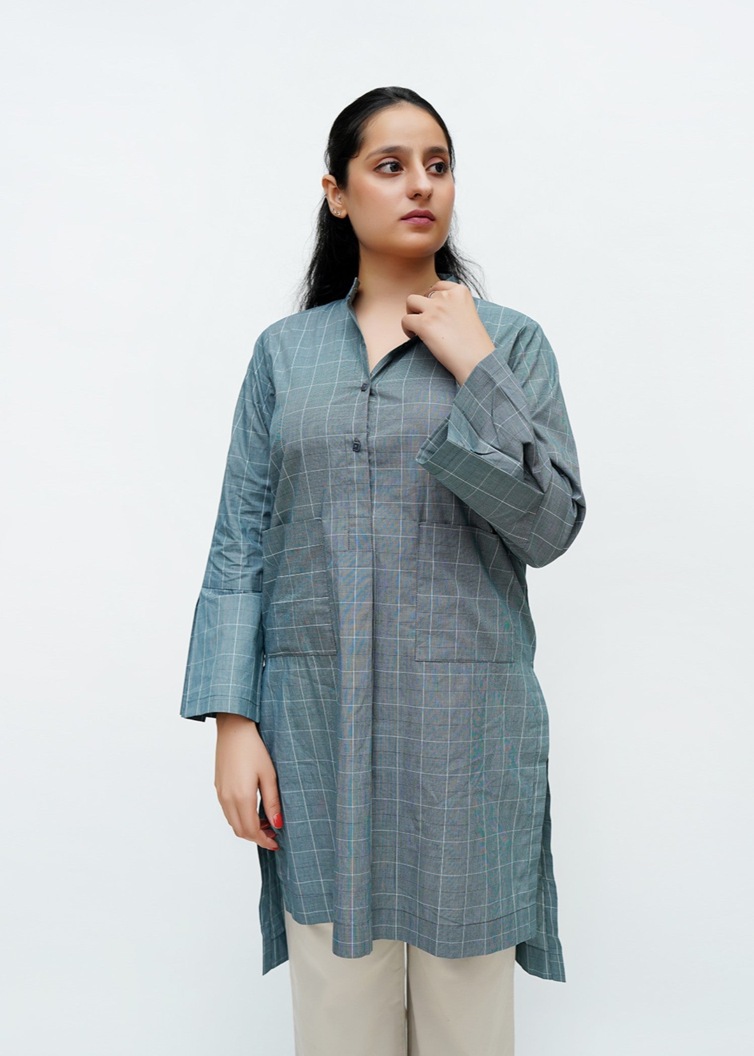 cotton Kurta Set in Ash grey