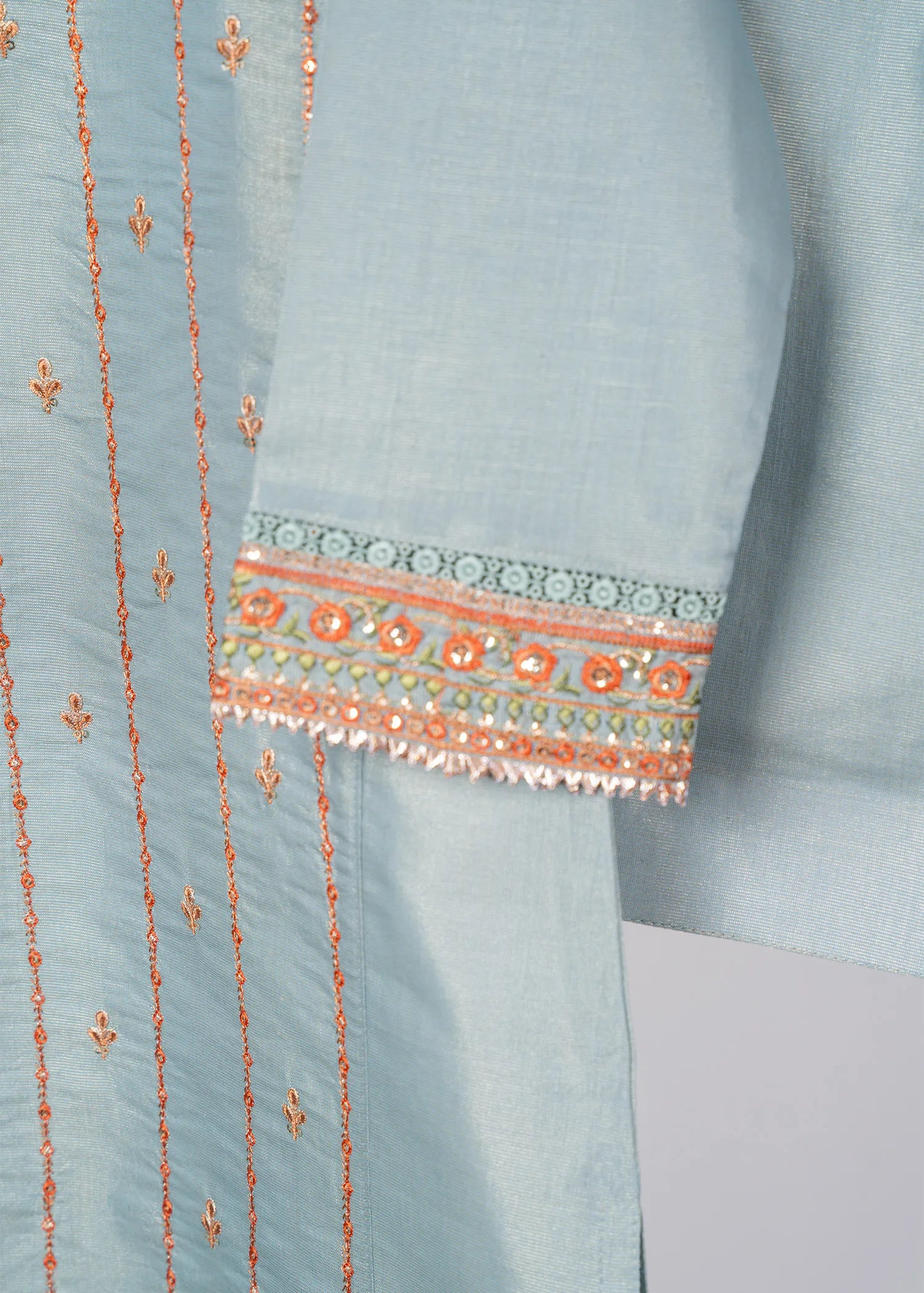 lawn Kurta Set in Aquamarine, grey