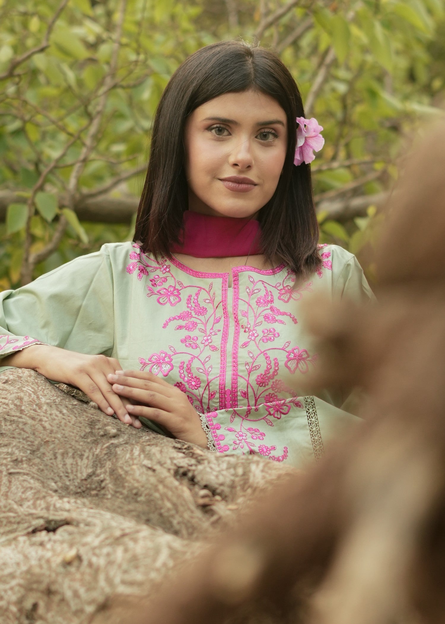 lawn cotton Kurta Set in Pistachio green