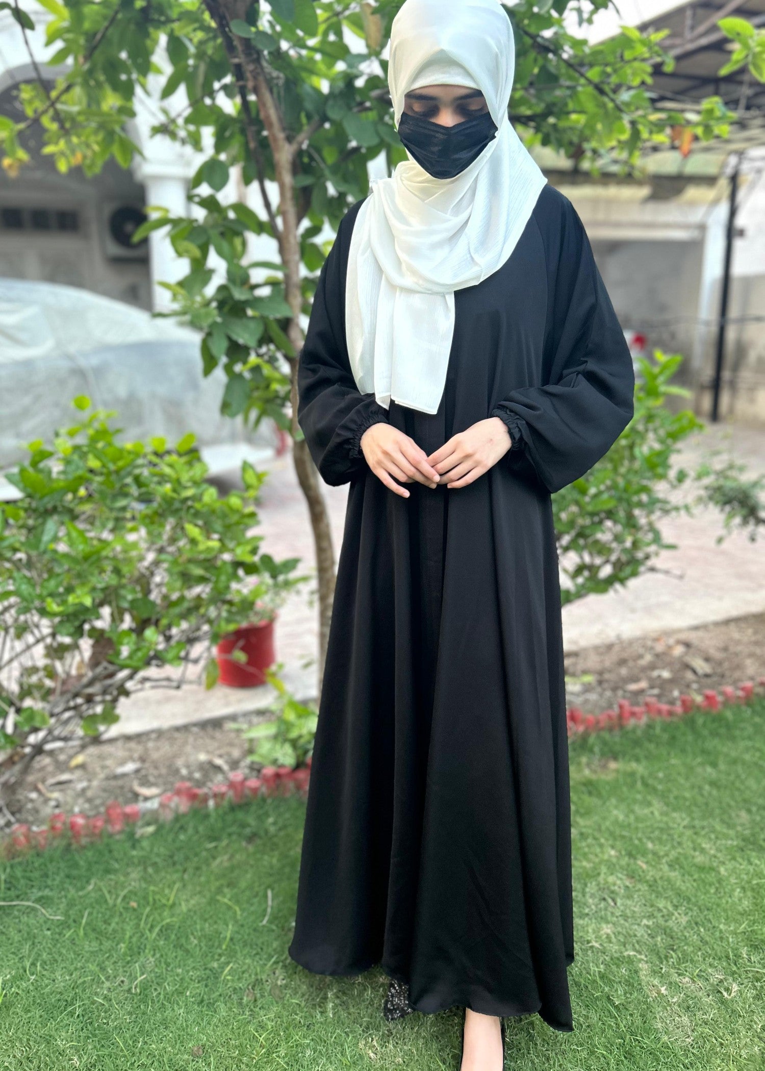 thai silk Abaya in Black