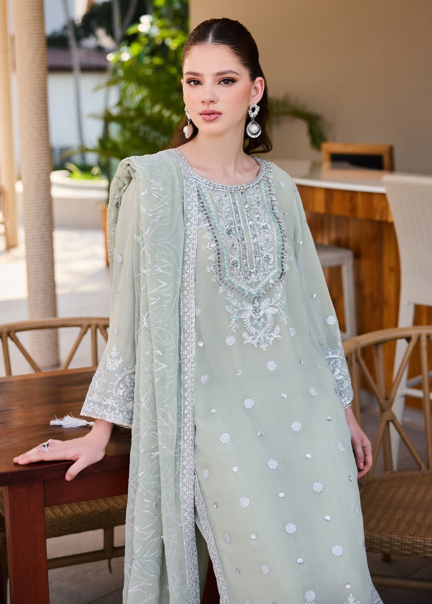 chiffon Gharara in Moss green