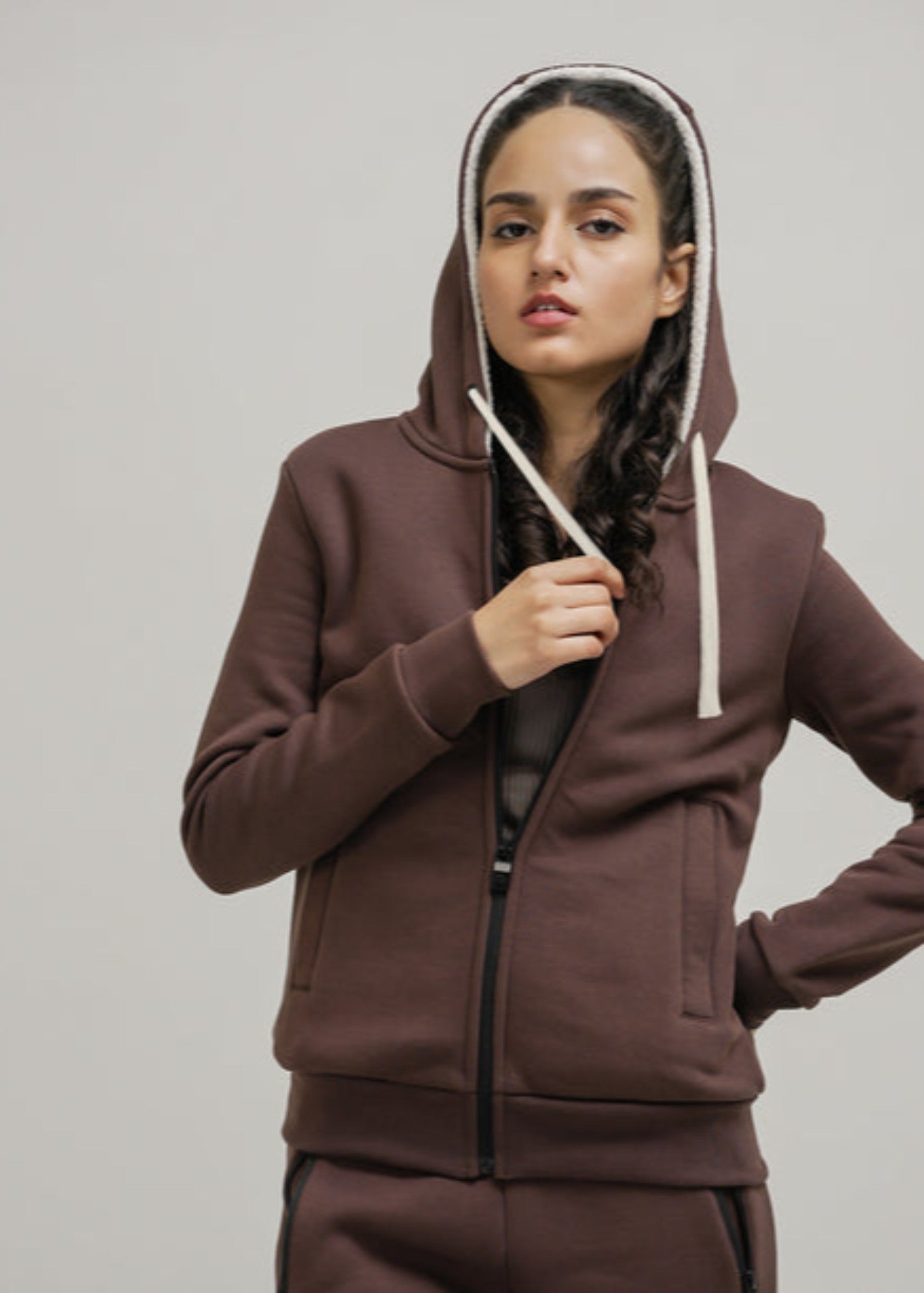 fleece Hoodie in Dark brown