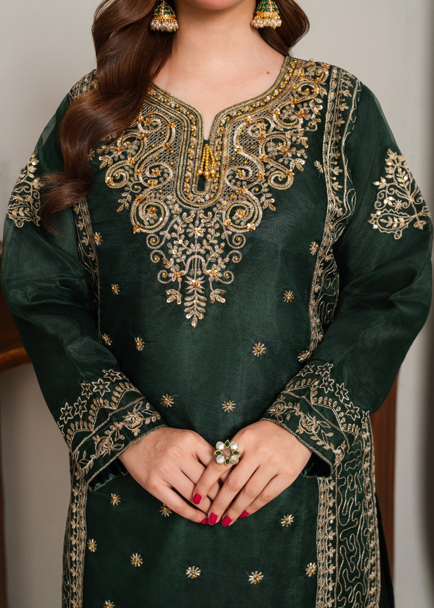 organza Kurta Set in Green