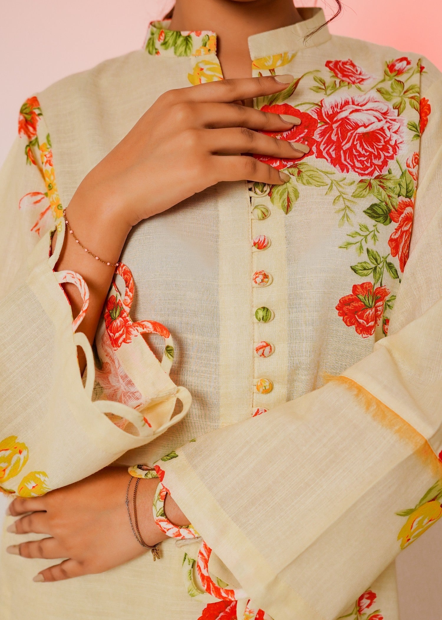 khaddar Kurta Set in Lemon chiffon