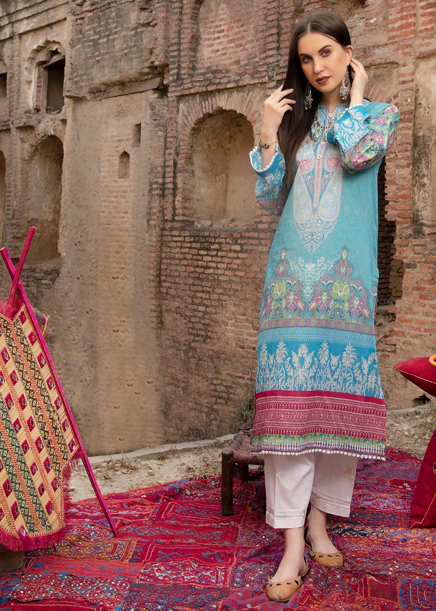 lawn Kurti in Ice blue